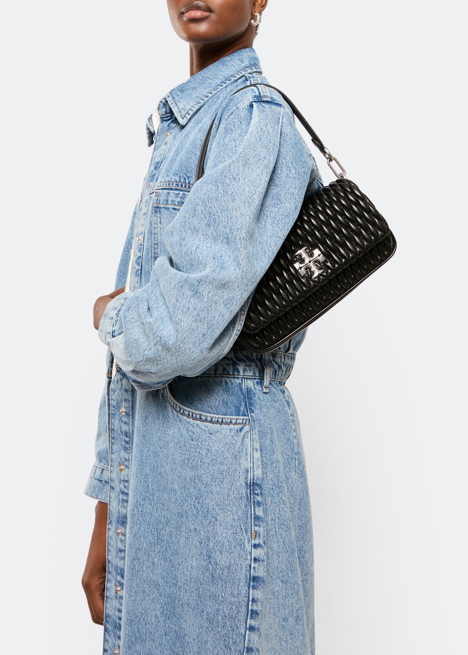Kira ruched small flap shoulder bag, Black