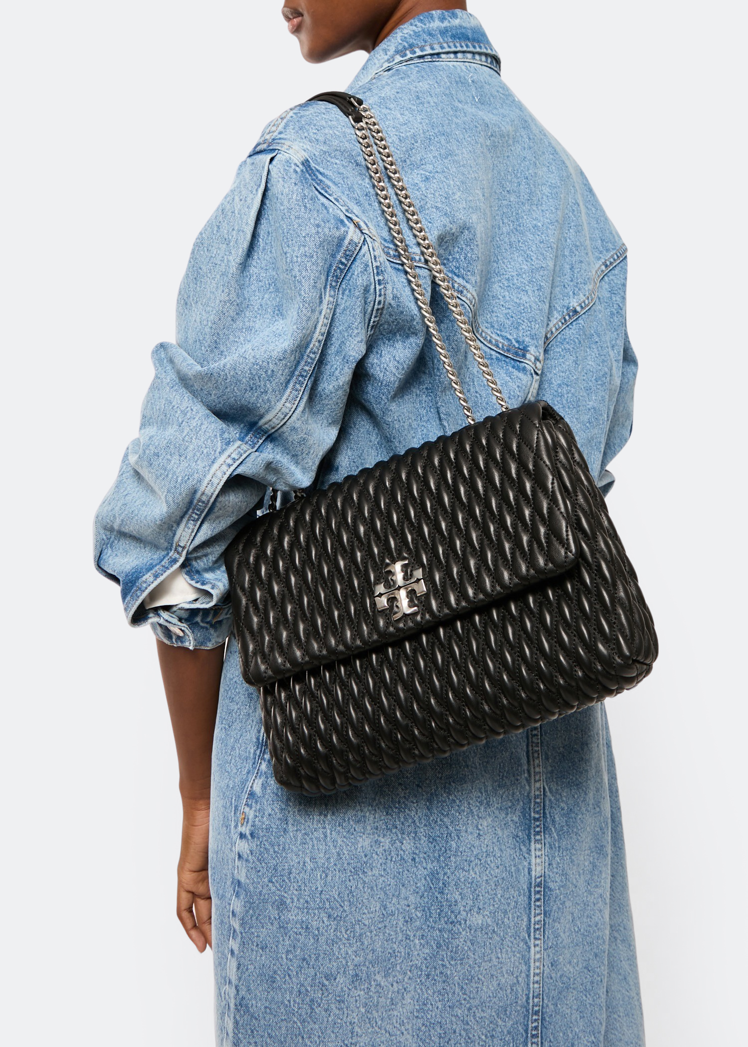 Kira ruched convertible shoulder bag, Black