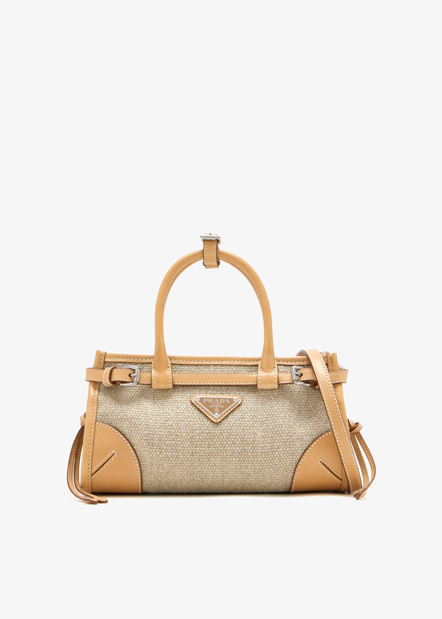 Prada Bonnie mini linen and leather handbag, Beige
Prada Bonnie mini linen and leather handbag, Beige