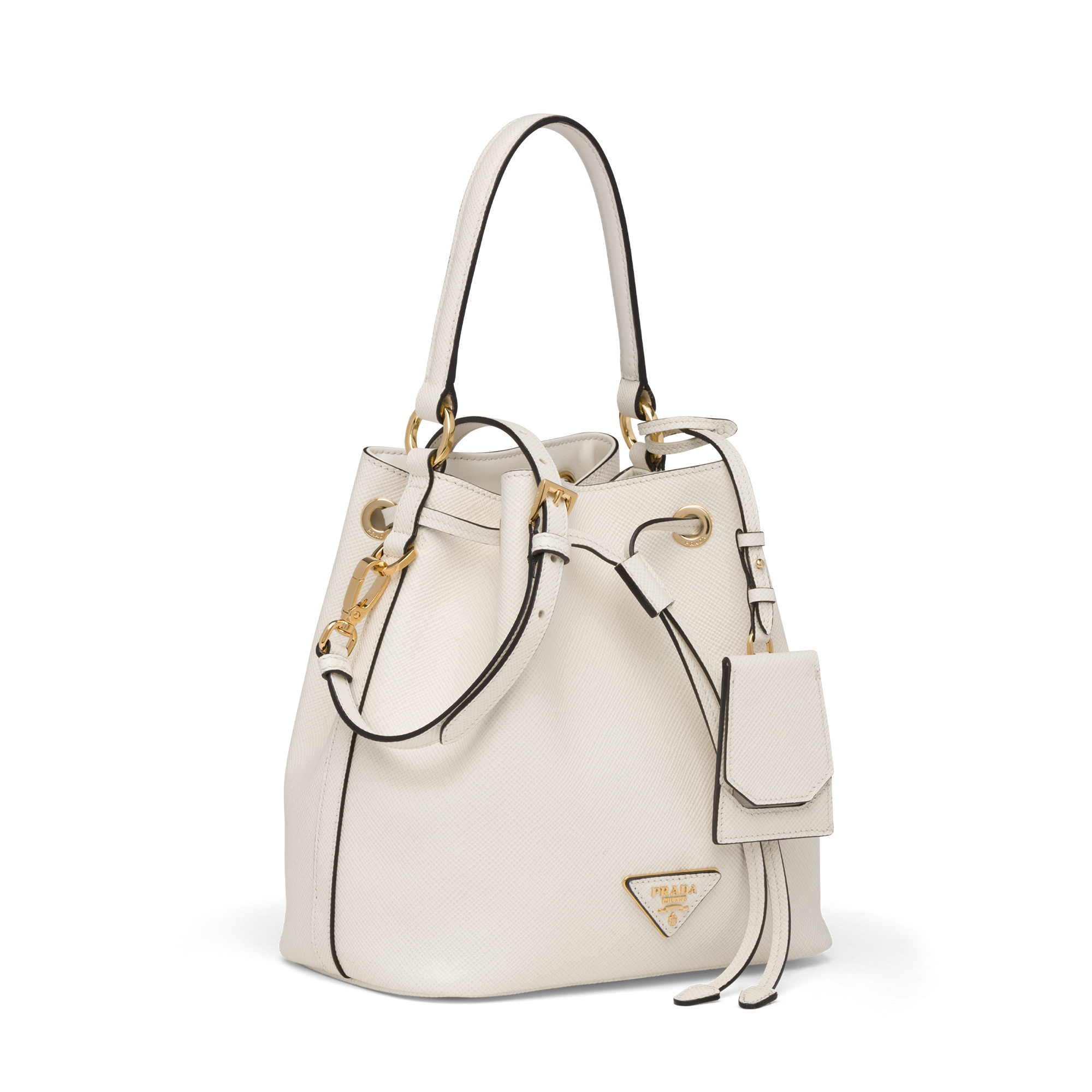 Saffiano leather bucket bag, White
