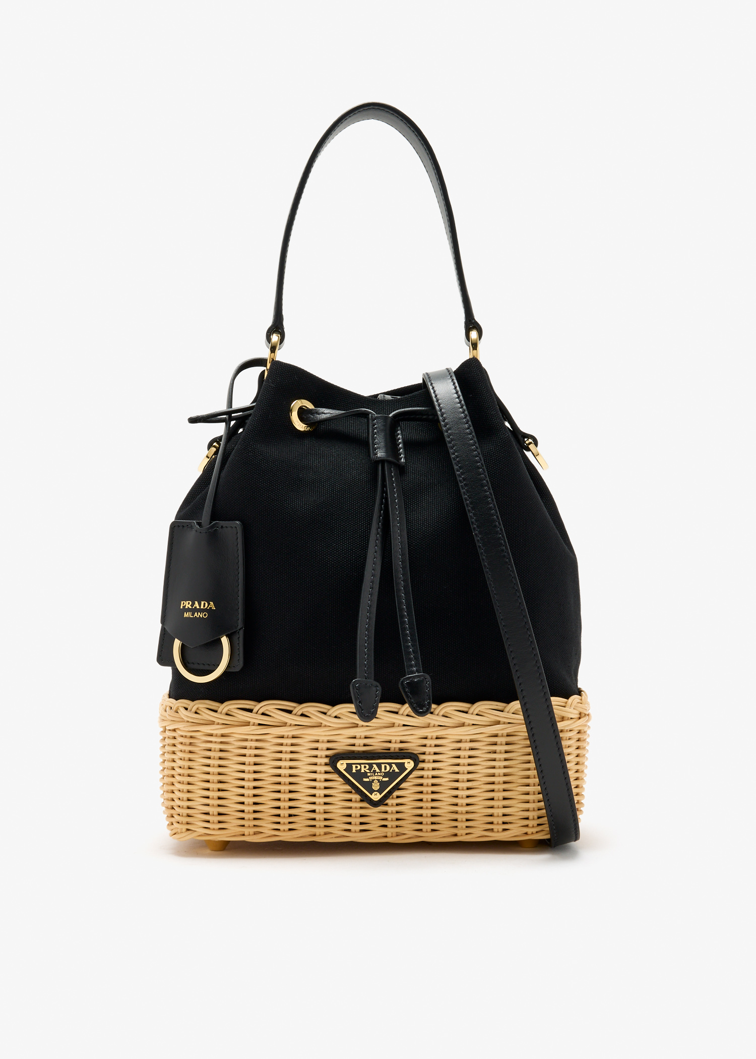 Wicker and canvas bucket bag, Black
Wicker and canvas bucket bag, Black