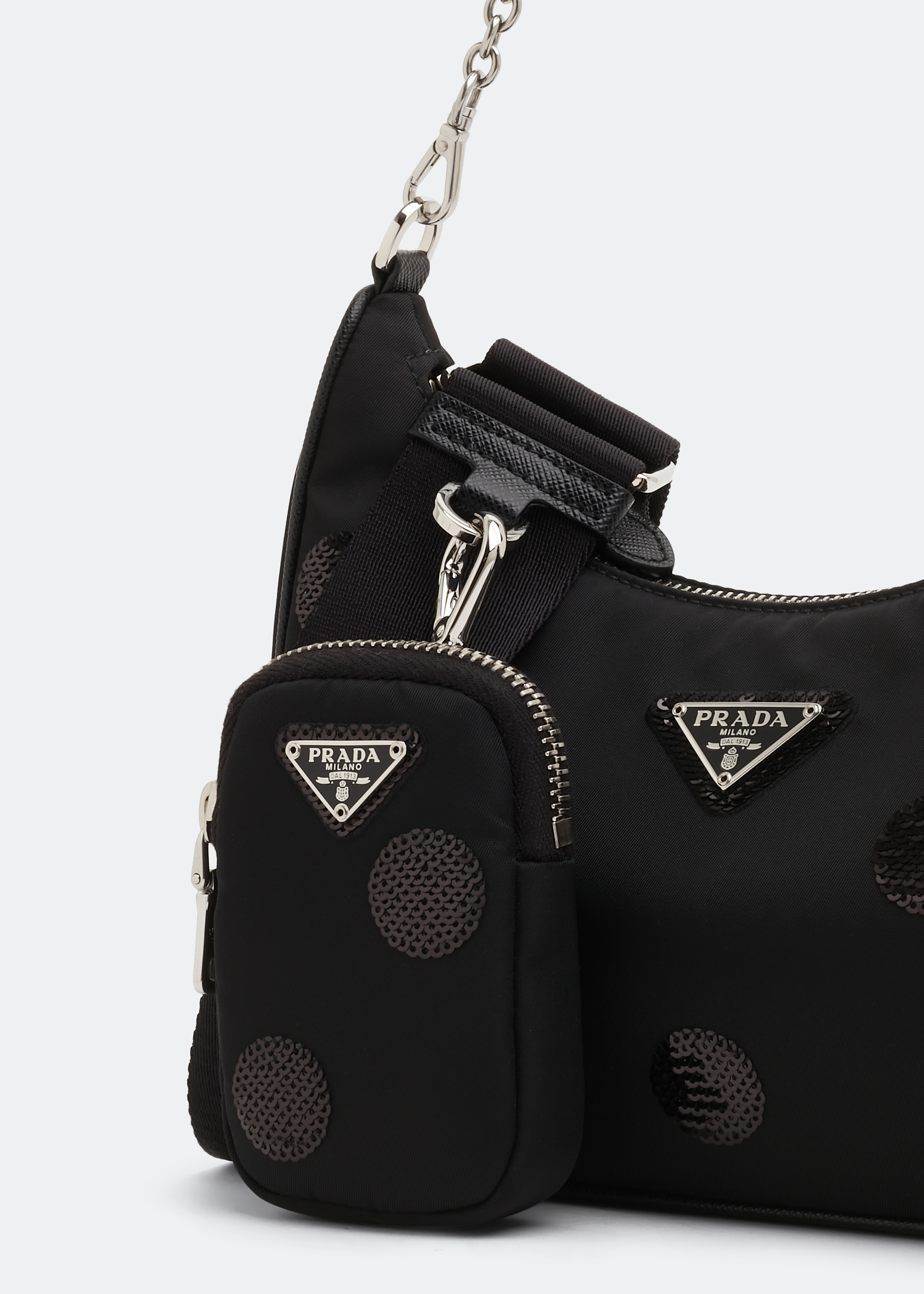 Re-Edition 2005 Re-Nylon polka-dot bag, Black