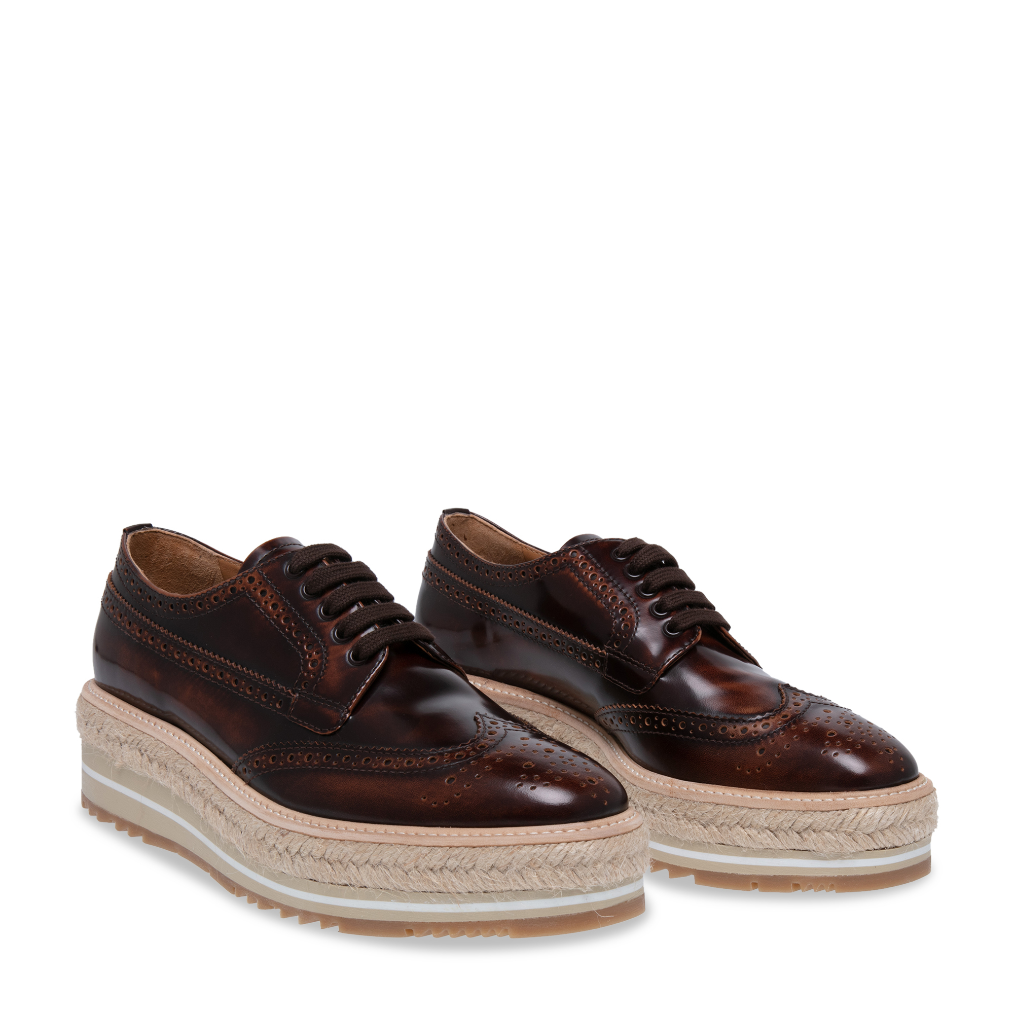 Leather platform lace-up brogues, Brown