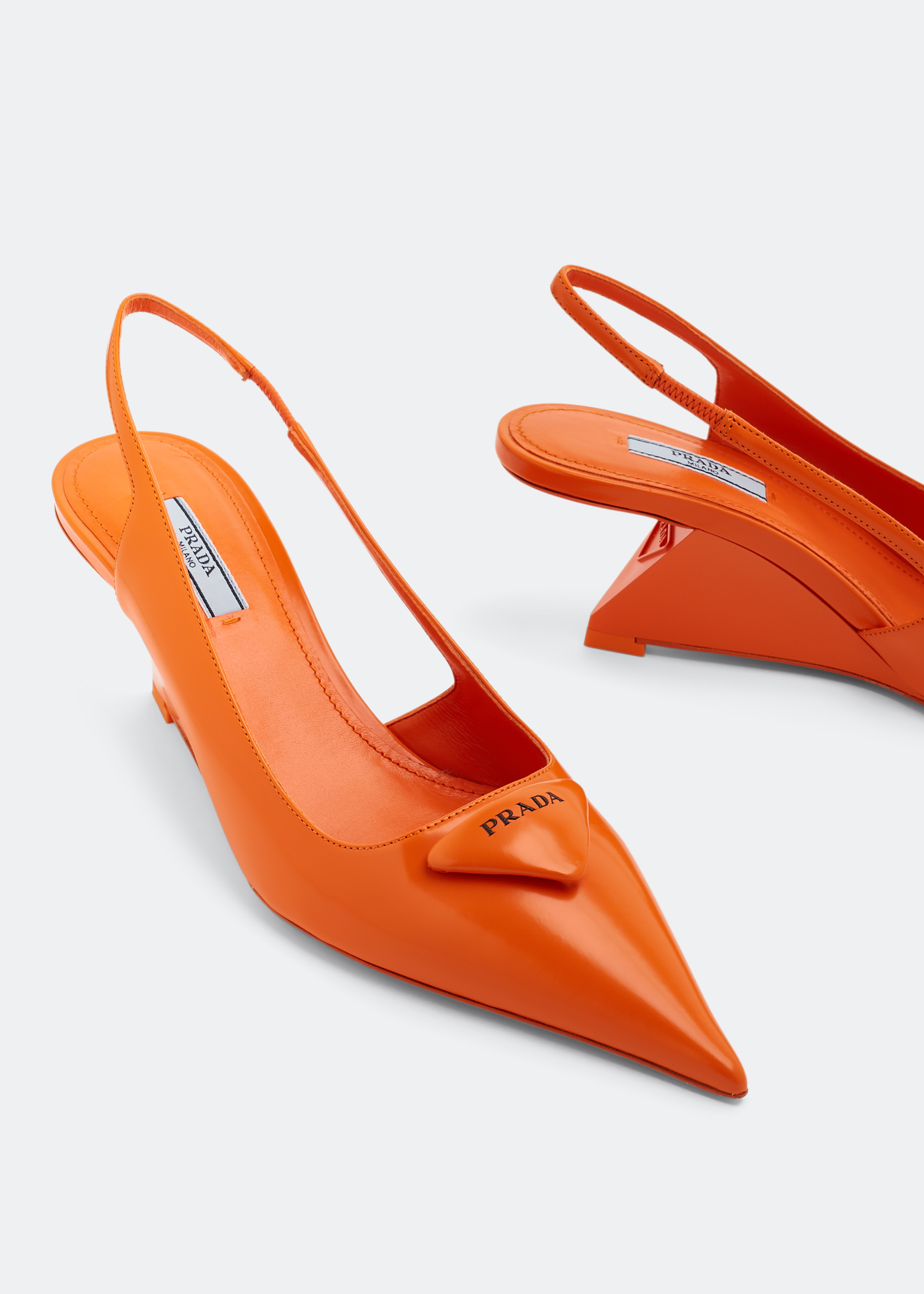 Brushed leather slingback pumps, Orange