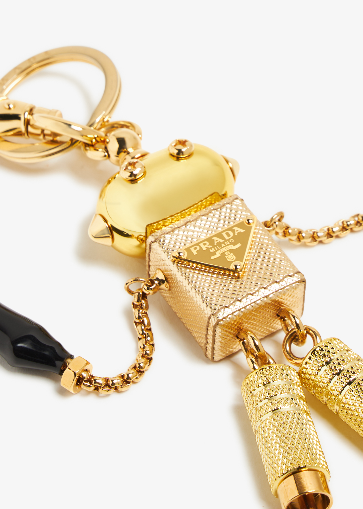 Saffiano leather robot keychain, Gold