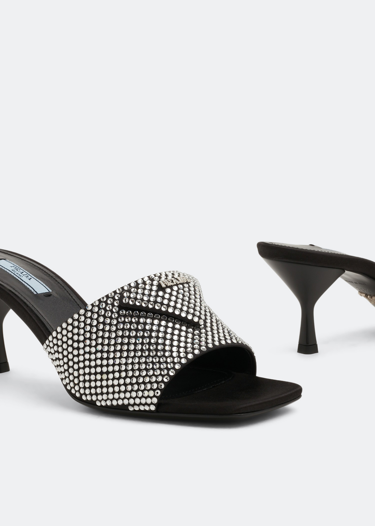 Satin crystal sandals, Black