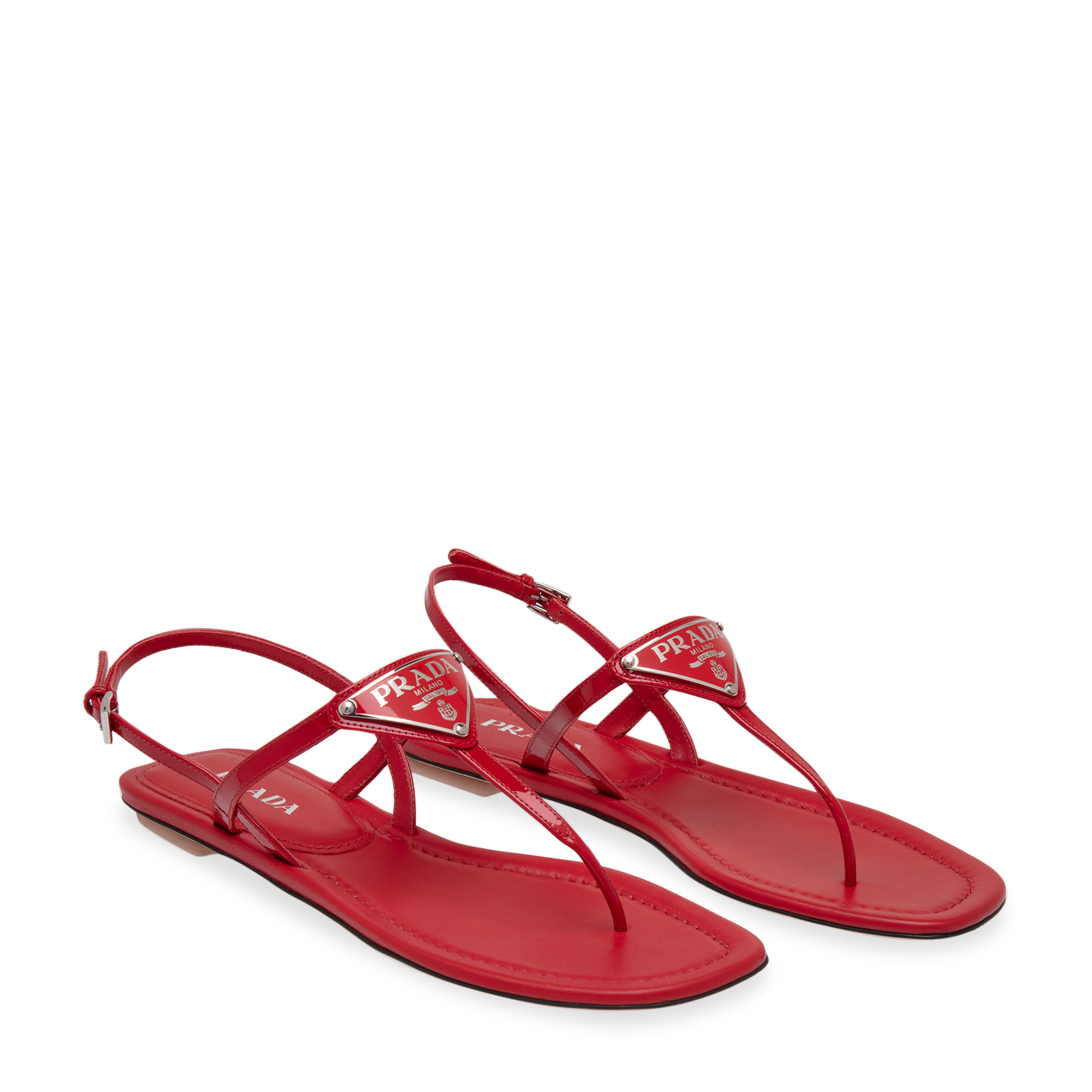 Patent leather thong sandals, Red