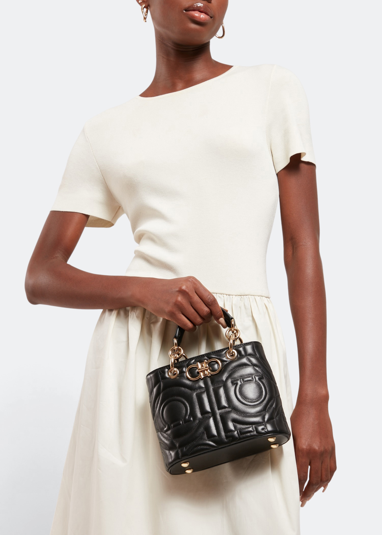 Quilted Gancini top handle bag, Black