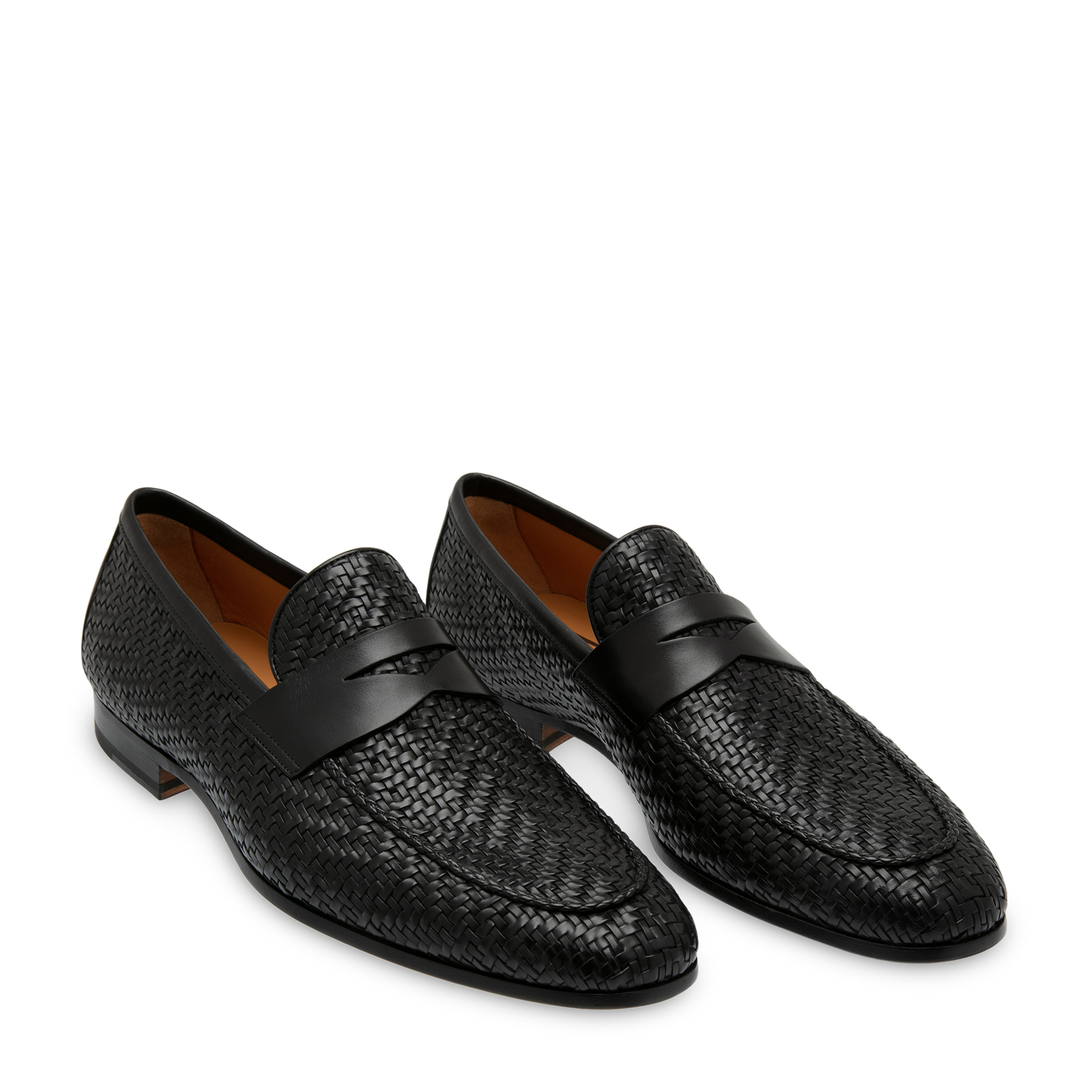 Woven leather loafers, Black