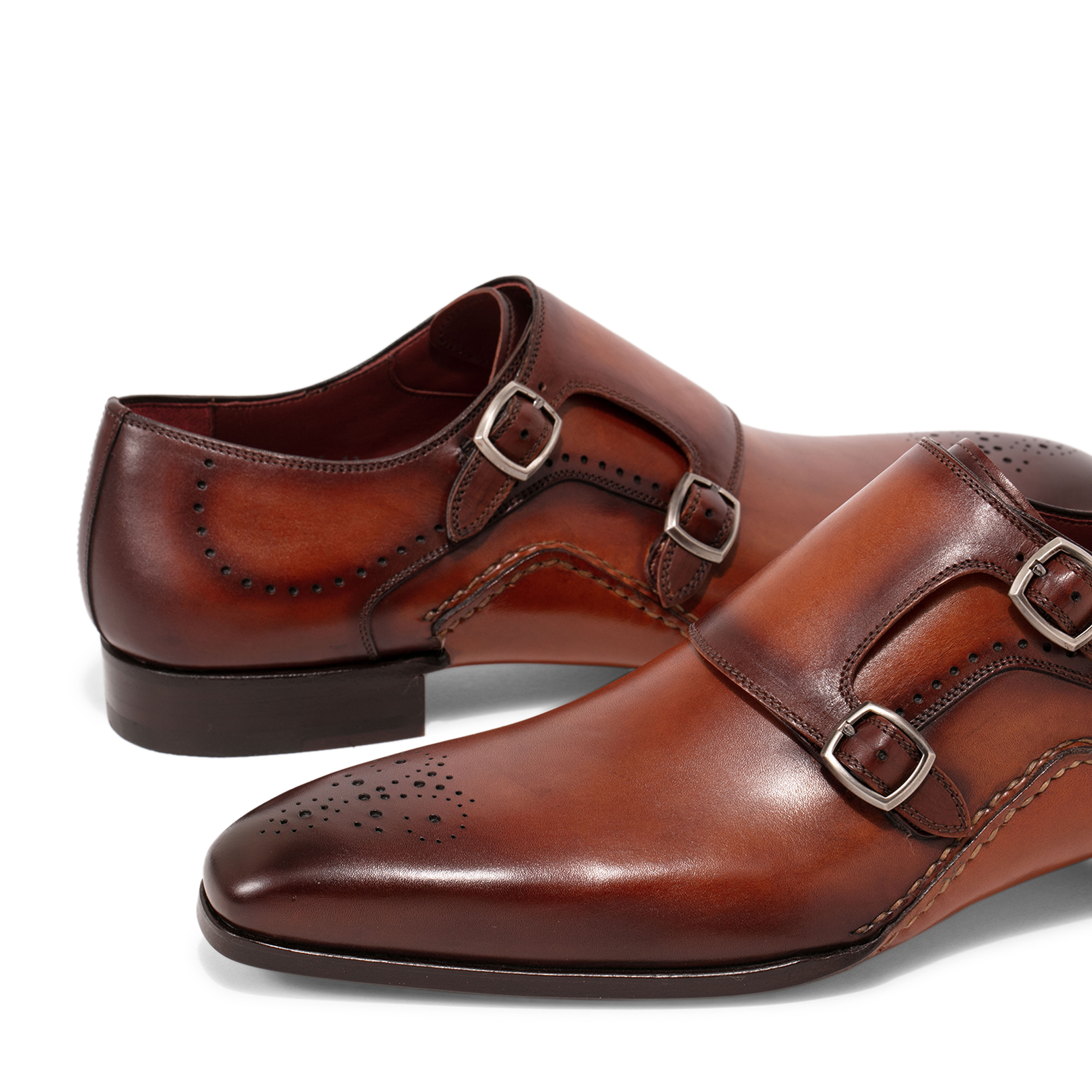 Leather monk strap shoes, Brown