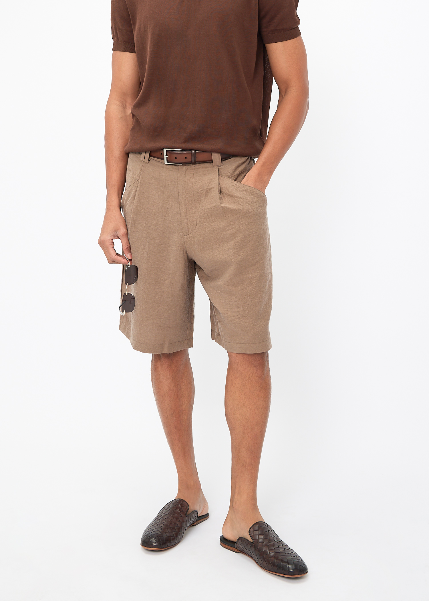 Leather woven slippers, Brown