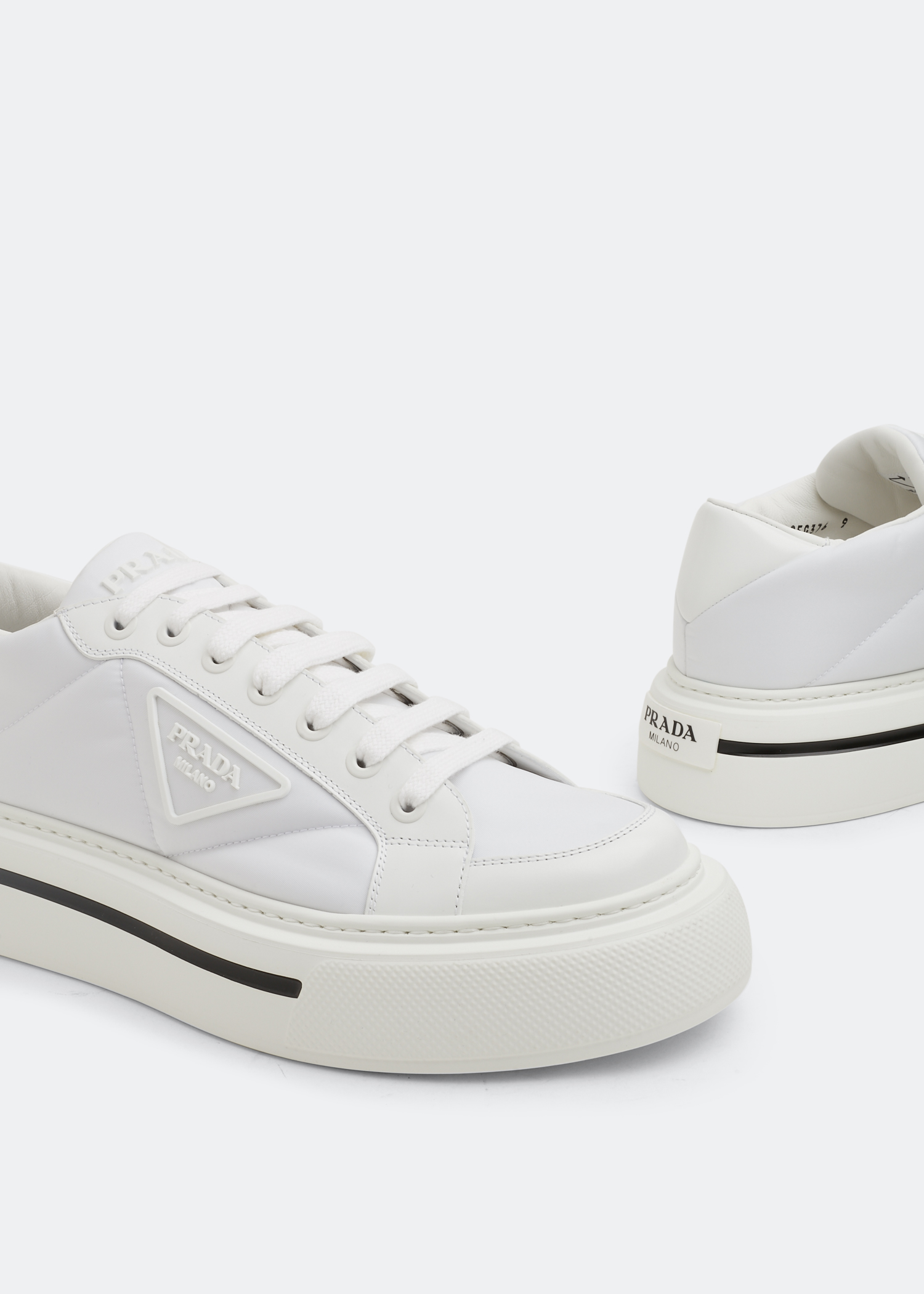 Macro Re-Nylon and brushed leather sneakers, White