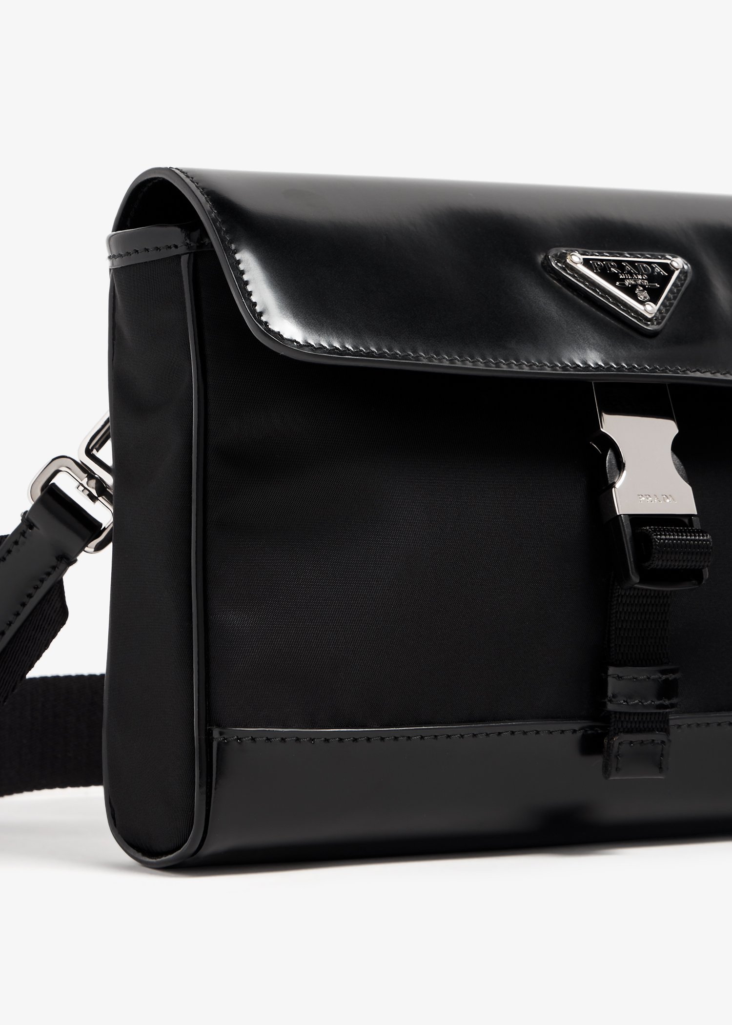 Re-Nylon and leather shoulder bag, Black