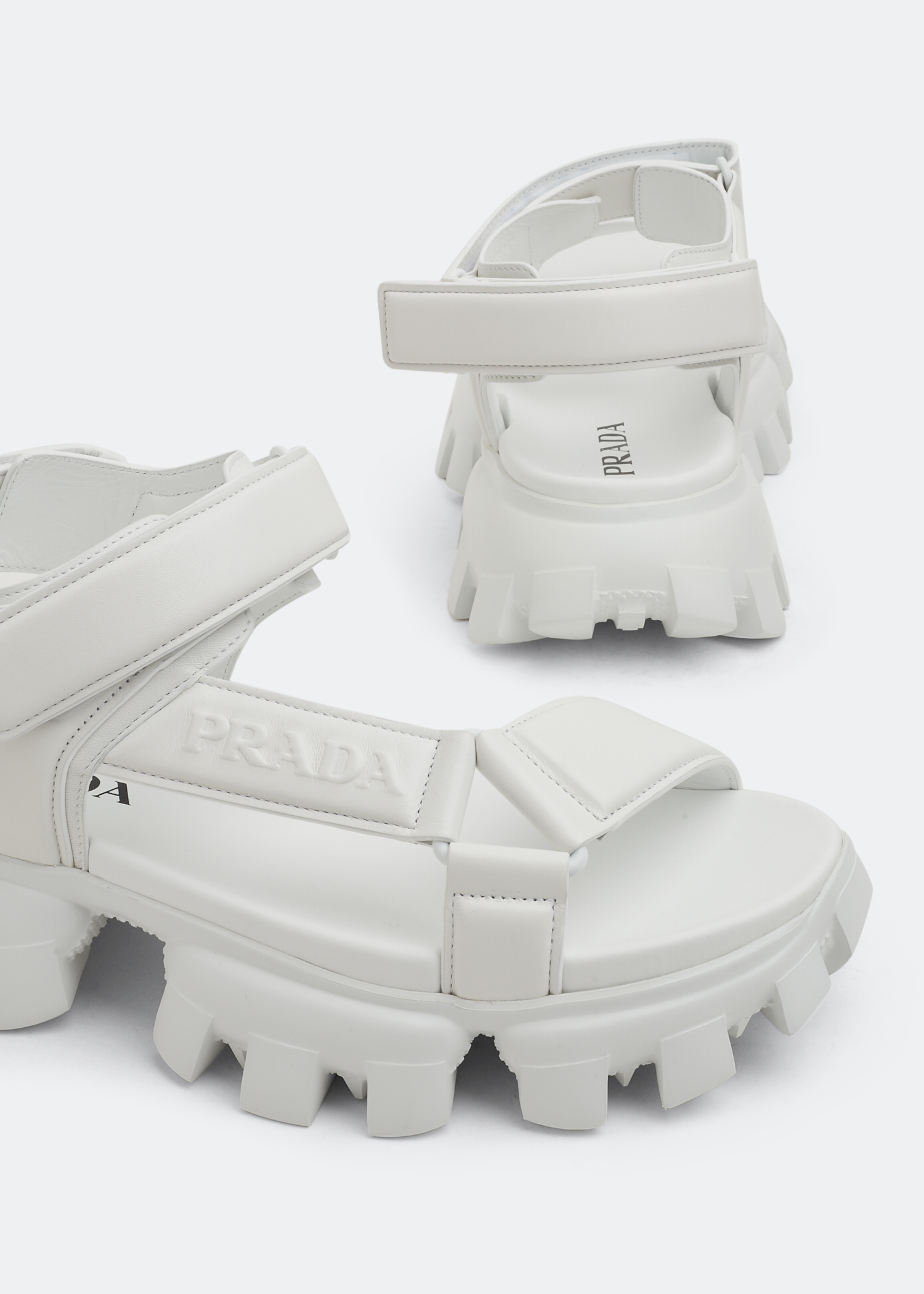 Padded leather sport sandals, White