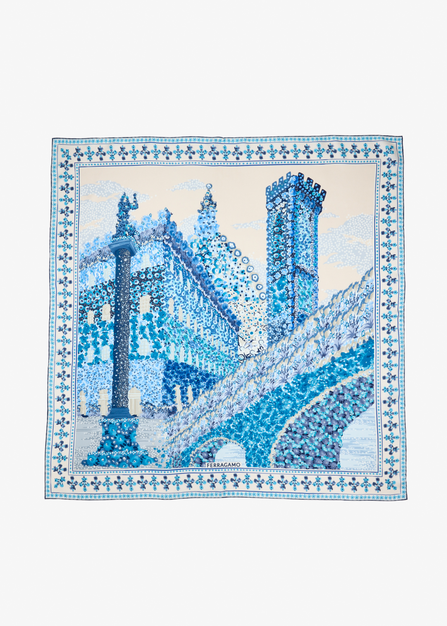 Palazzo print silk scarf, Blue
Palazzo print silk scarf, Blue