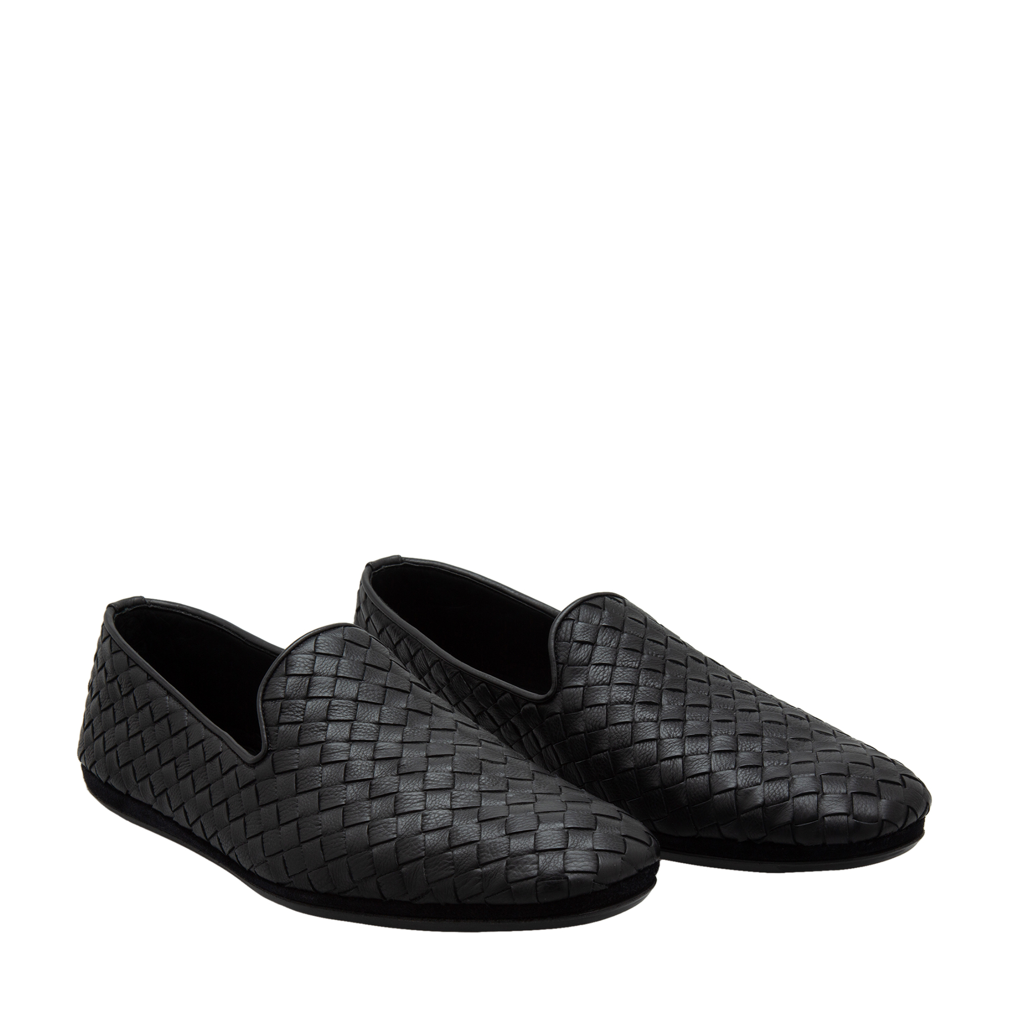 Intrecciato leather loafers, Black