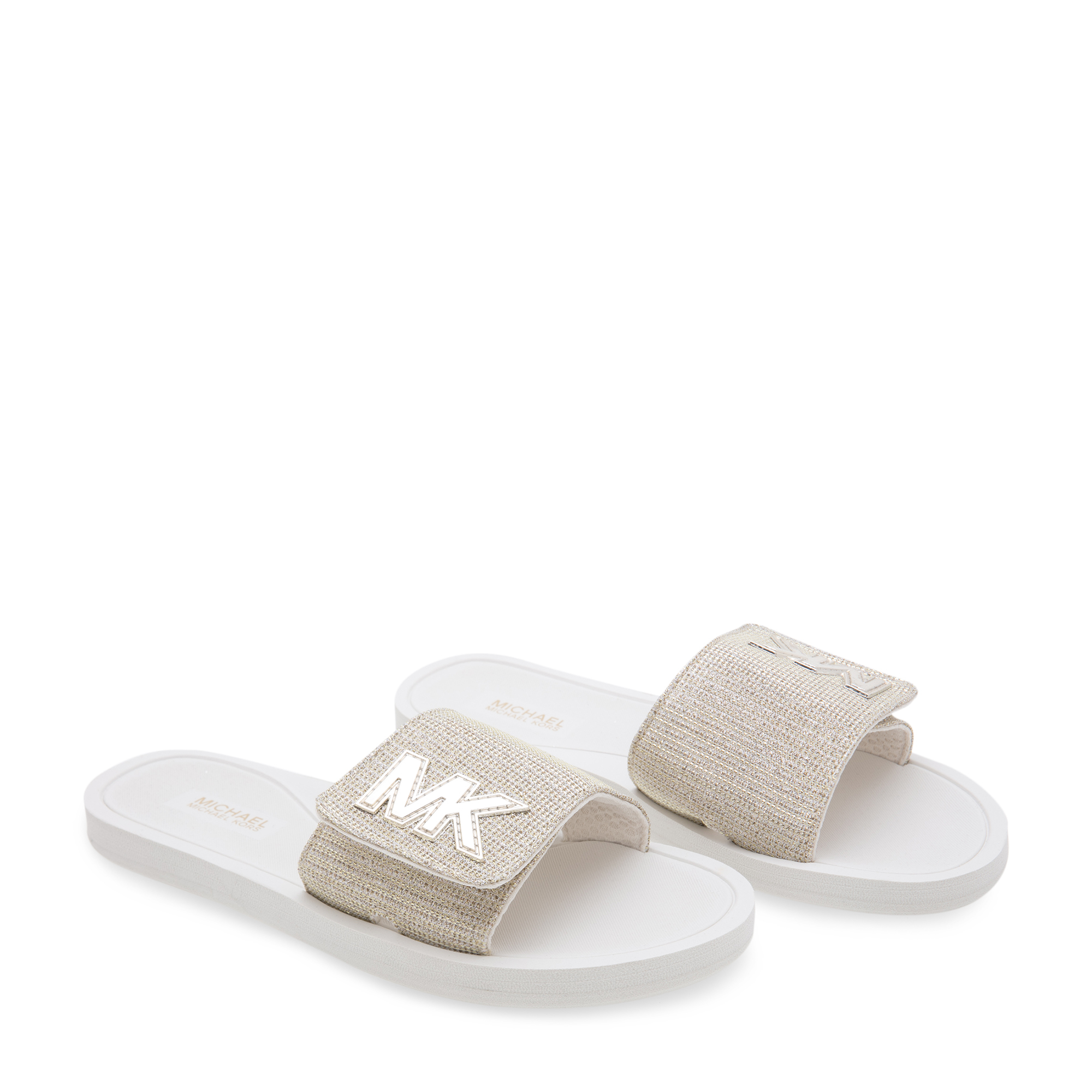 Logo glitter slides, White