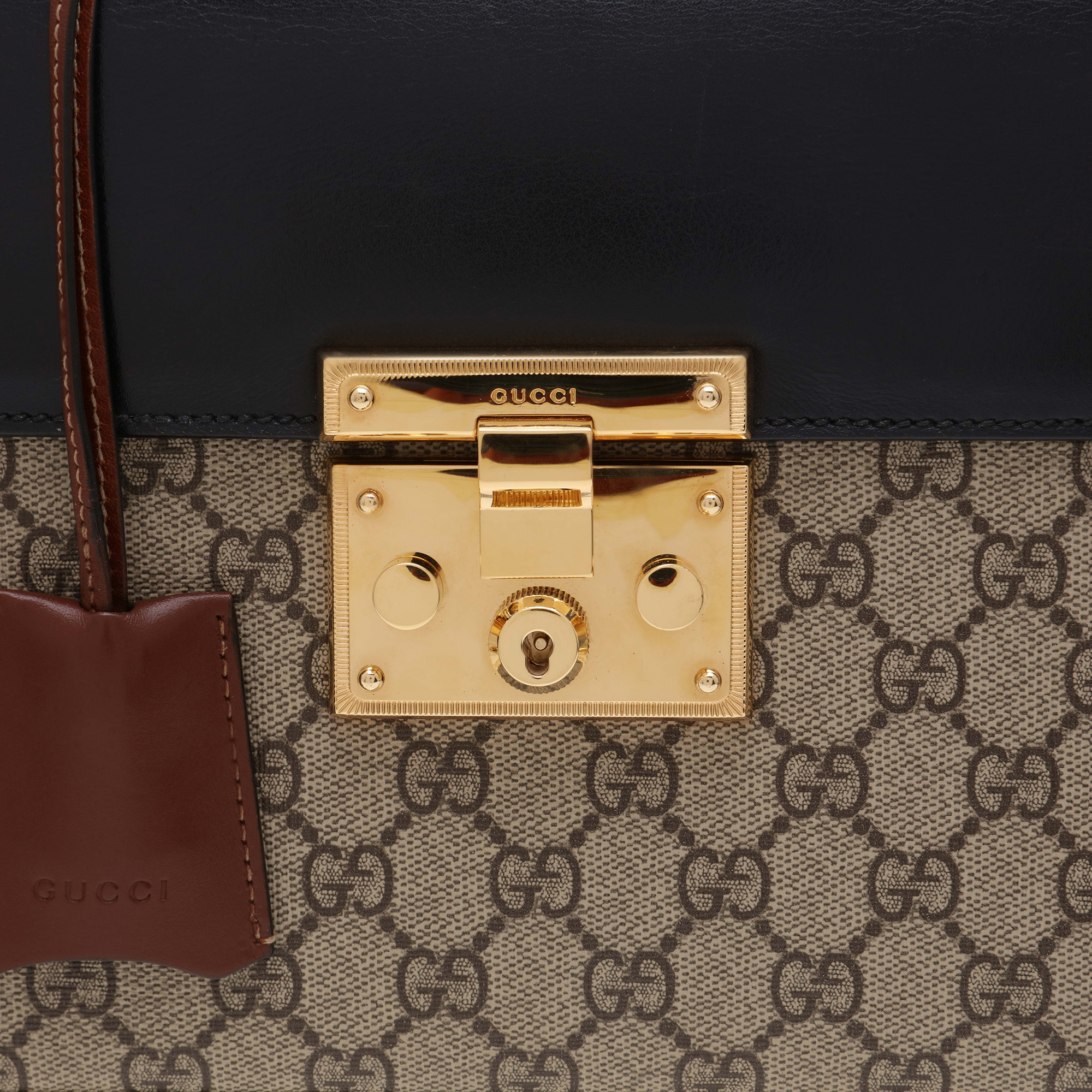 Padlock GG Supreme top handle bag, Beige