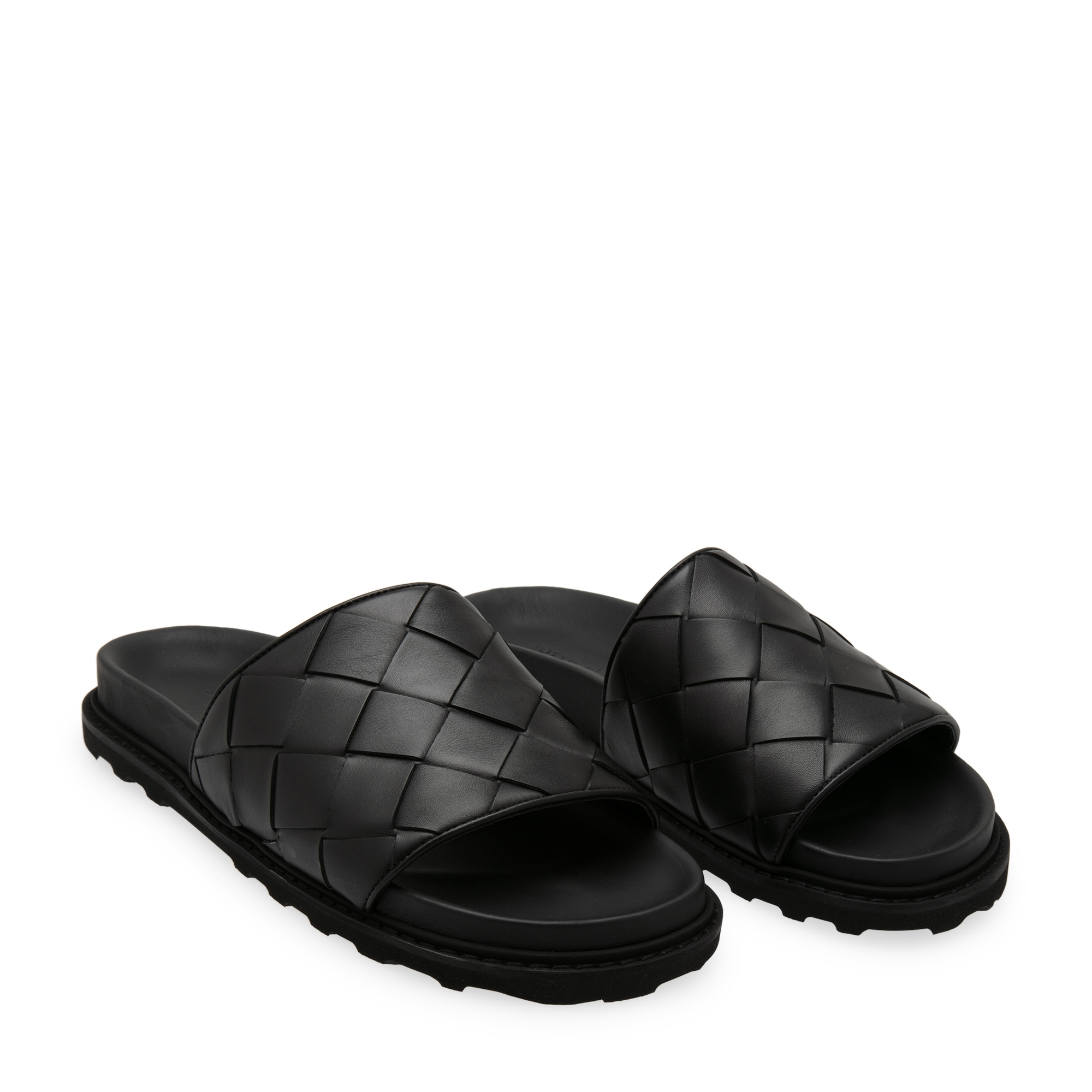 Intrecciato leather slides, Black