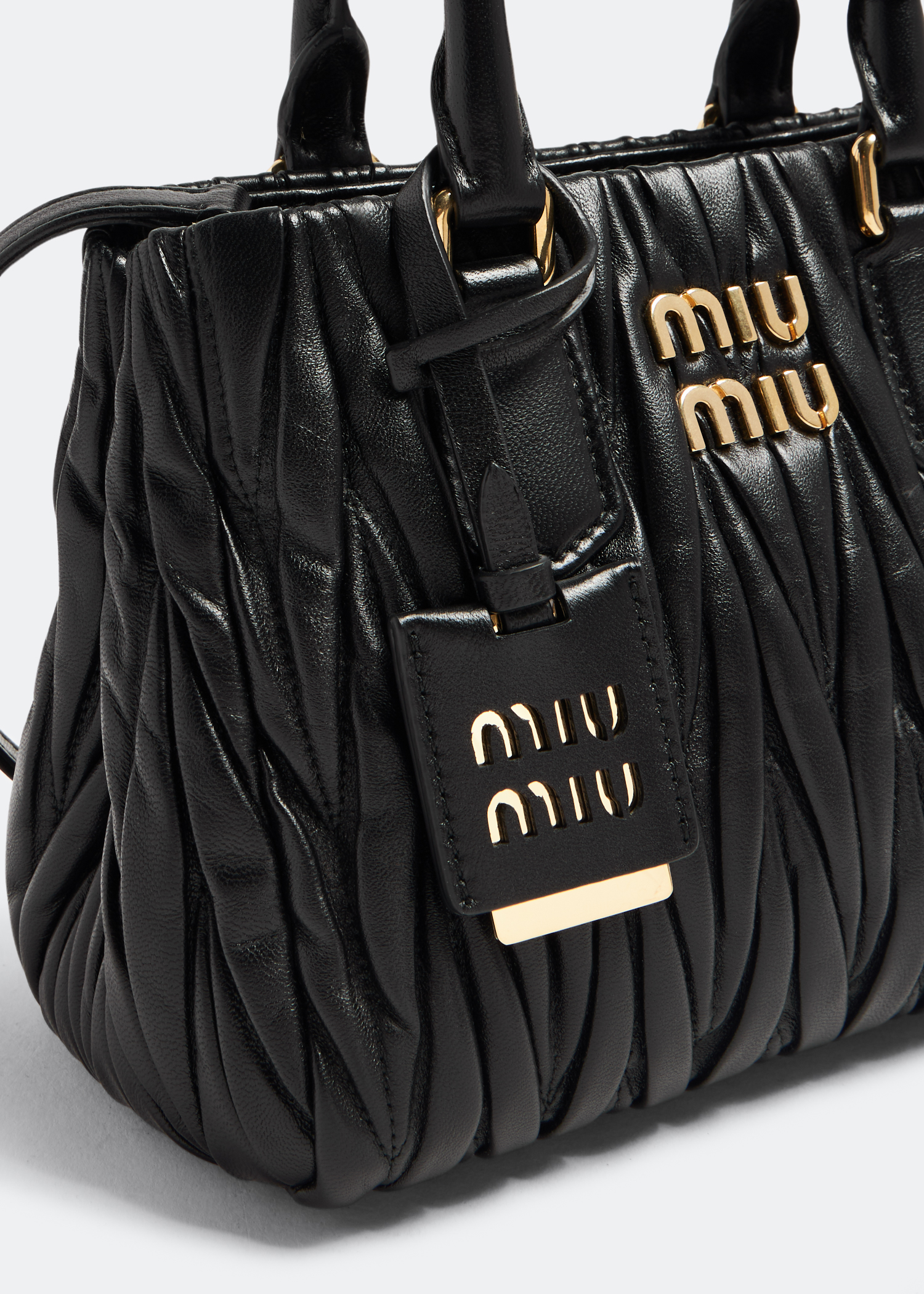 Matelassé leather mini handbag, Black