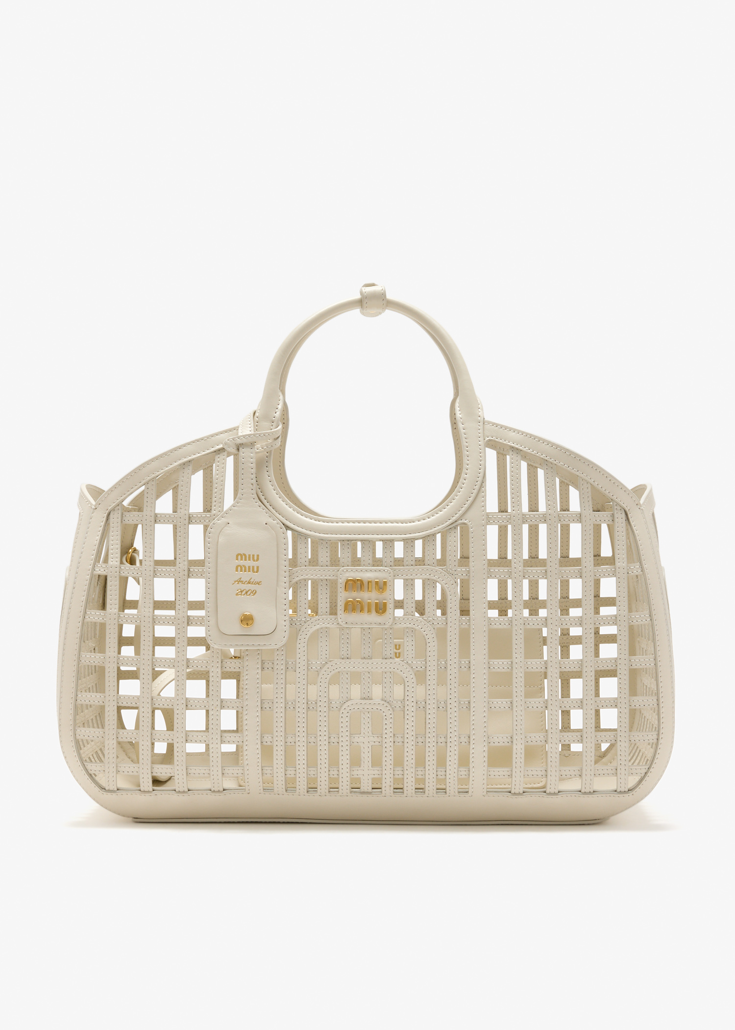 Leather basket, White