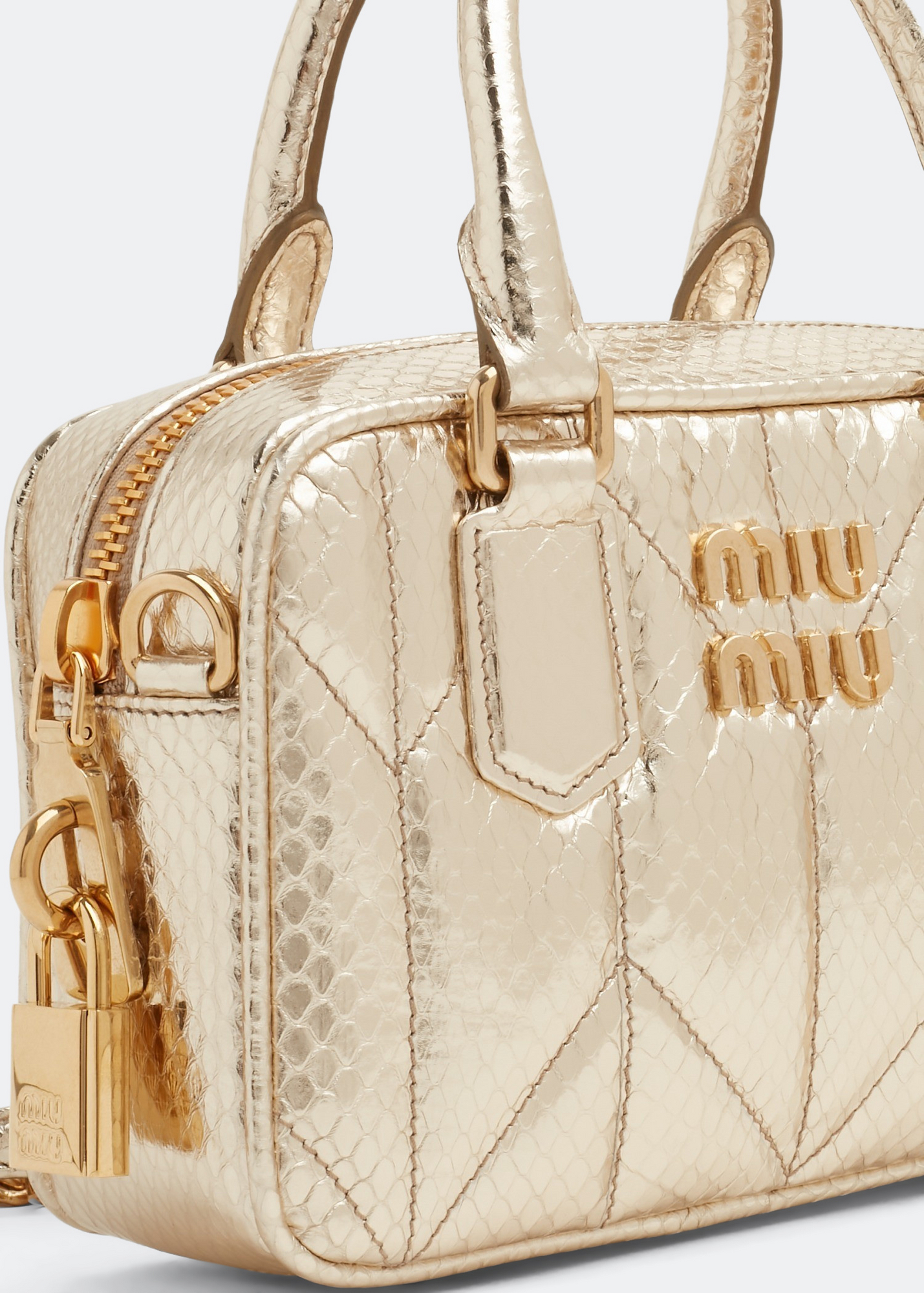 Leather top handle bag, Gold