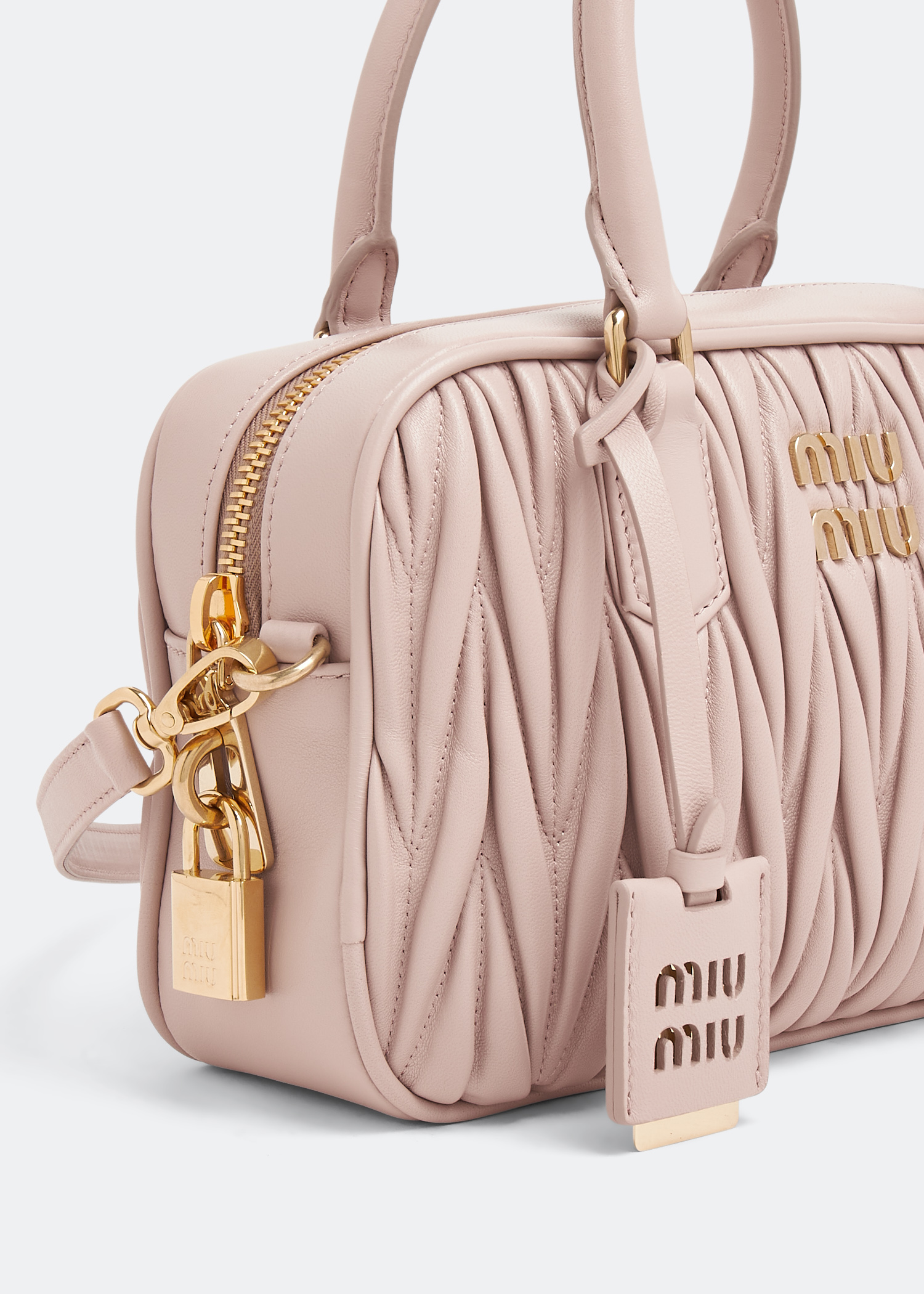 Matelassé nappa leather top-handle bag, Pink