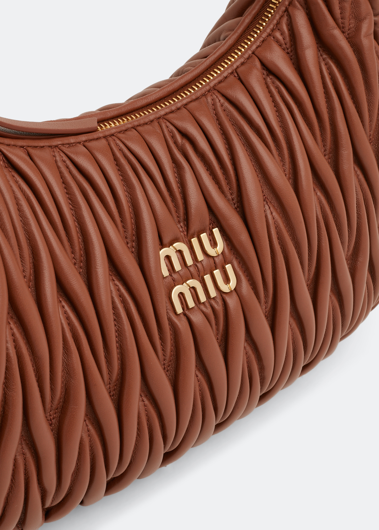 Miu Wander matelassé leather bag, Brown