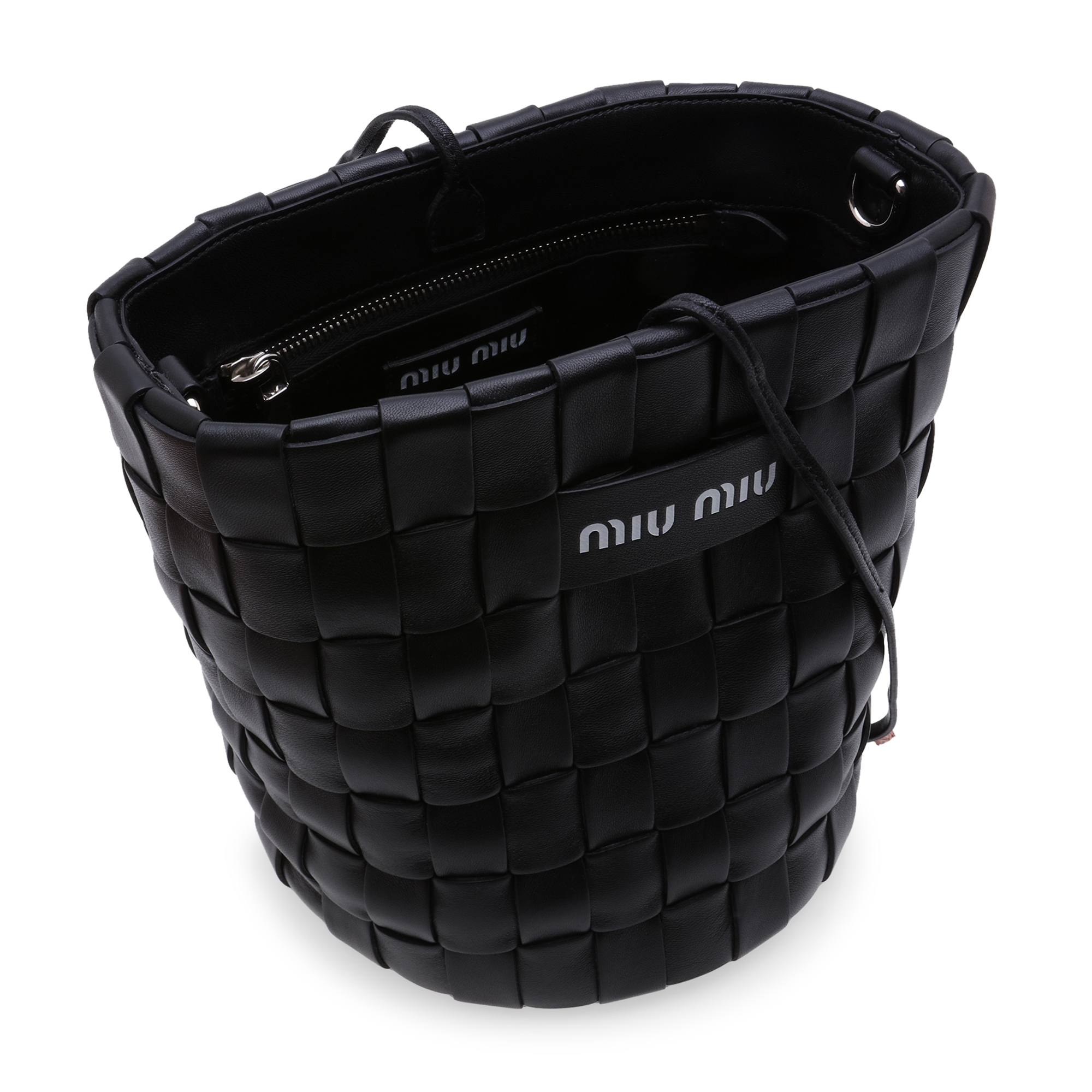 Woven leather bucket bag, Black