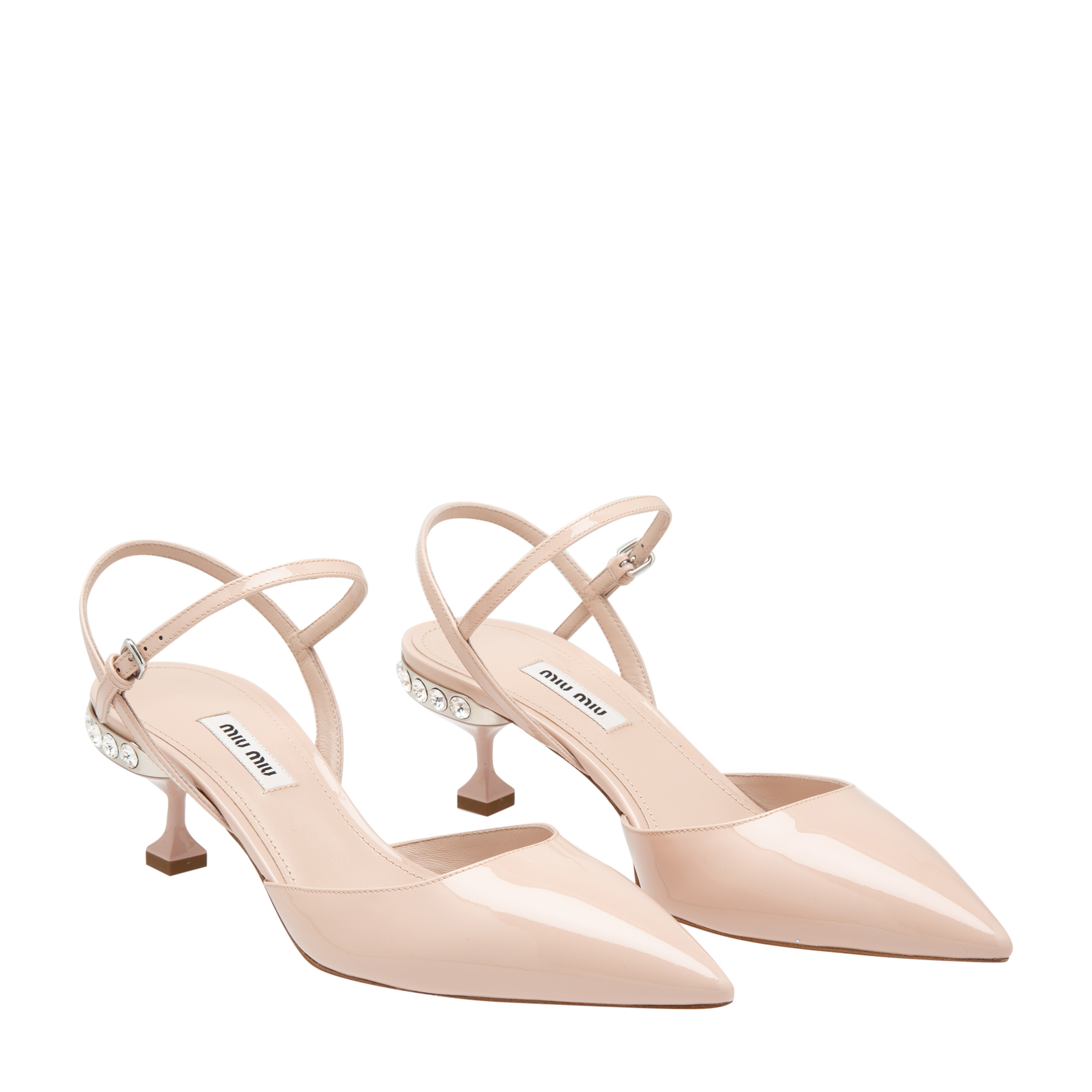 Patent leather slingback pumps, Beige