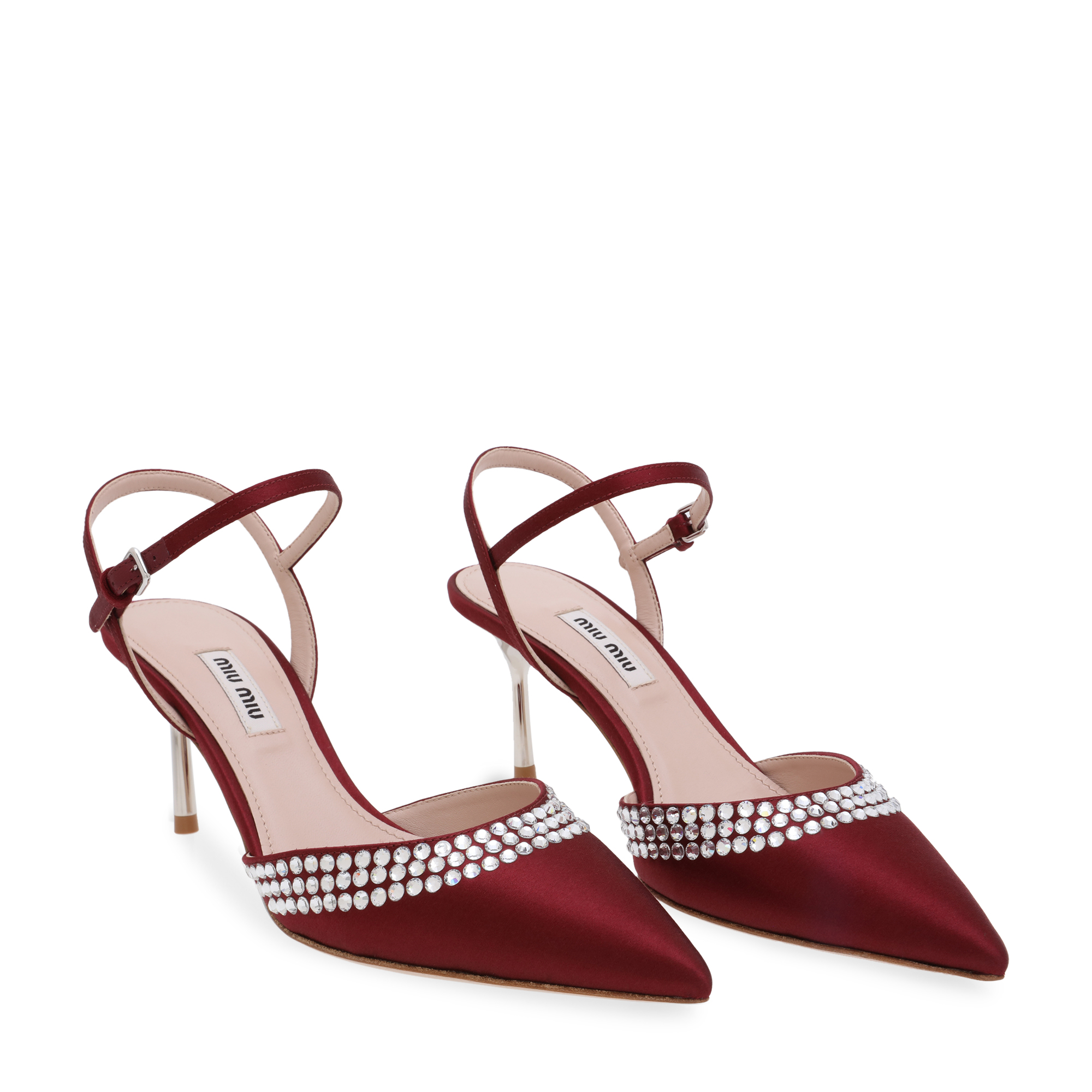 Embellished satin pumps, Red