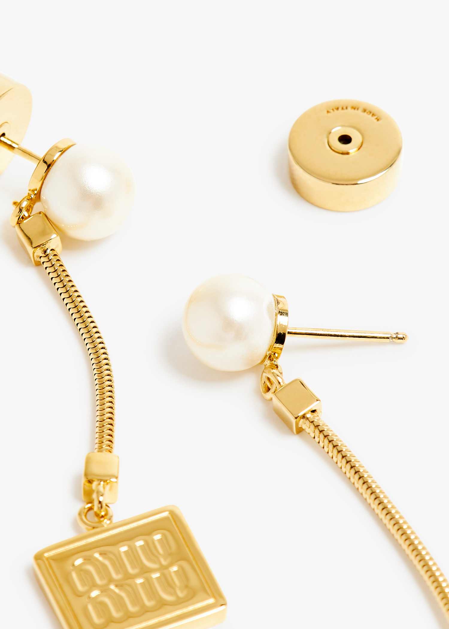 Metal pearl earrings, Gold