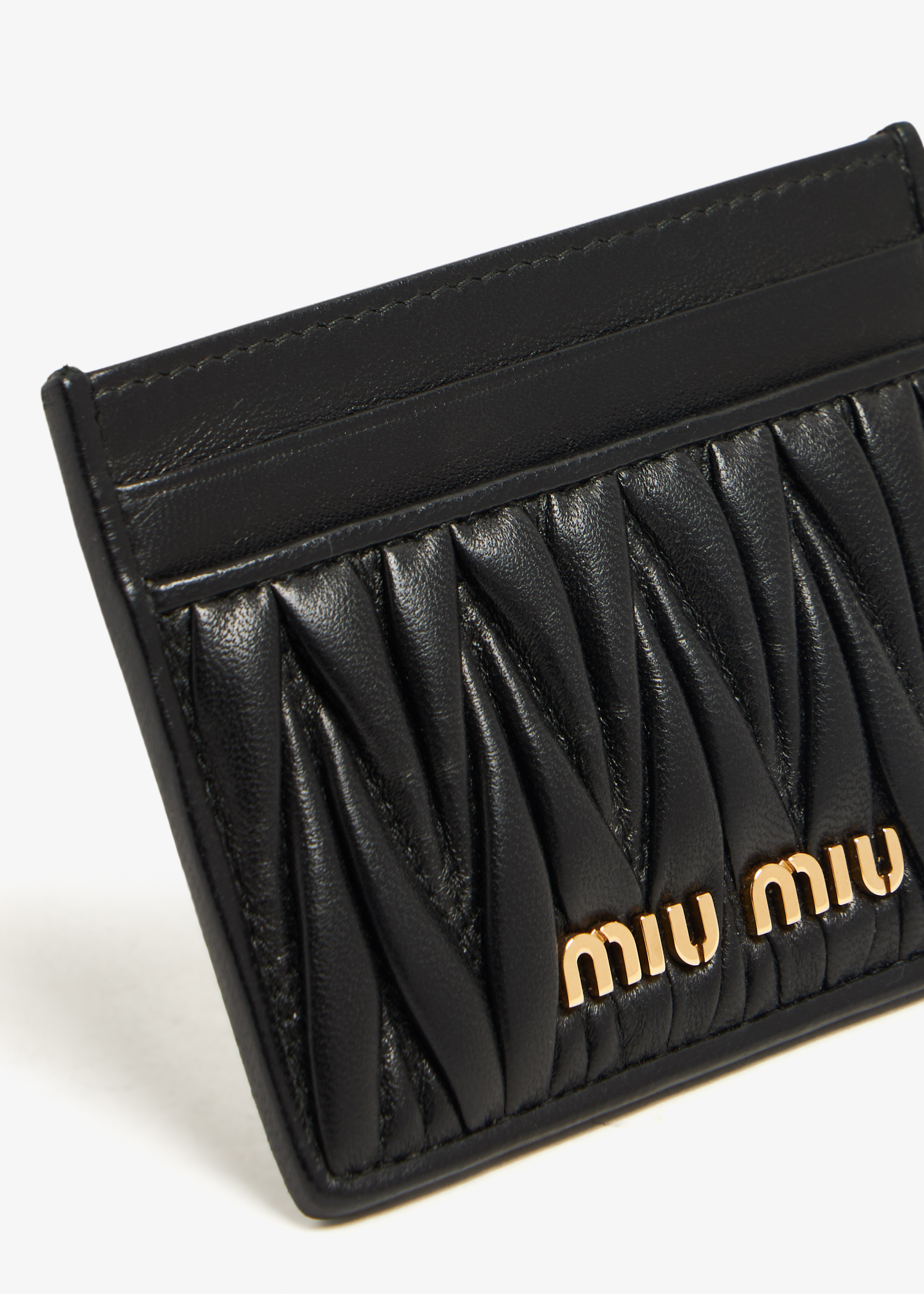 Matelassé leather card holder, Black