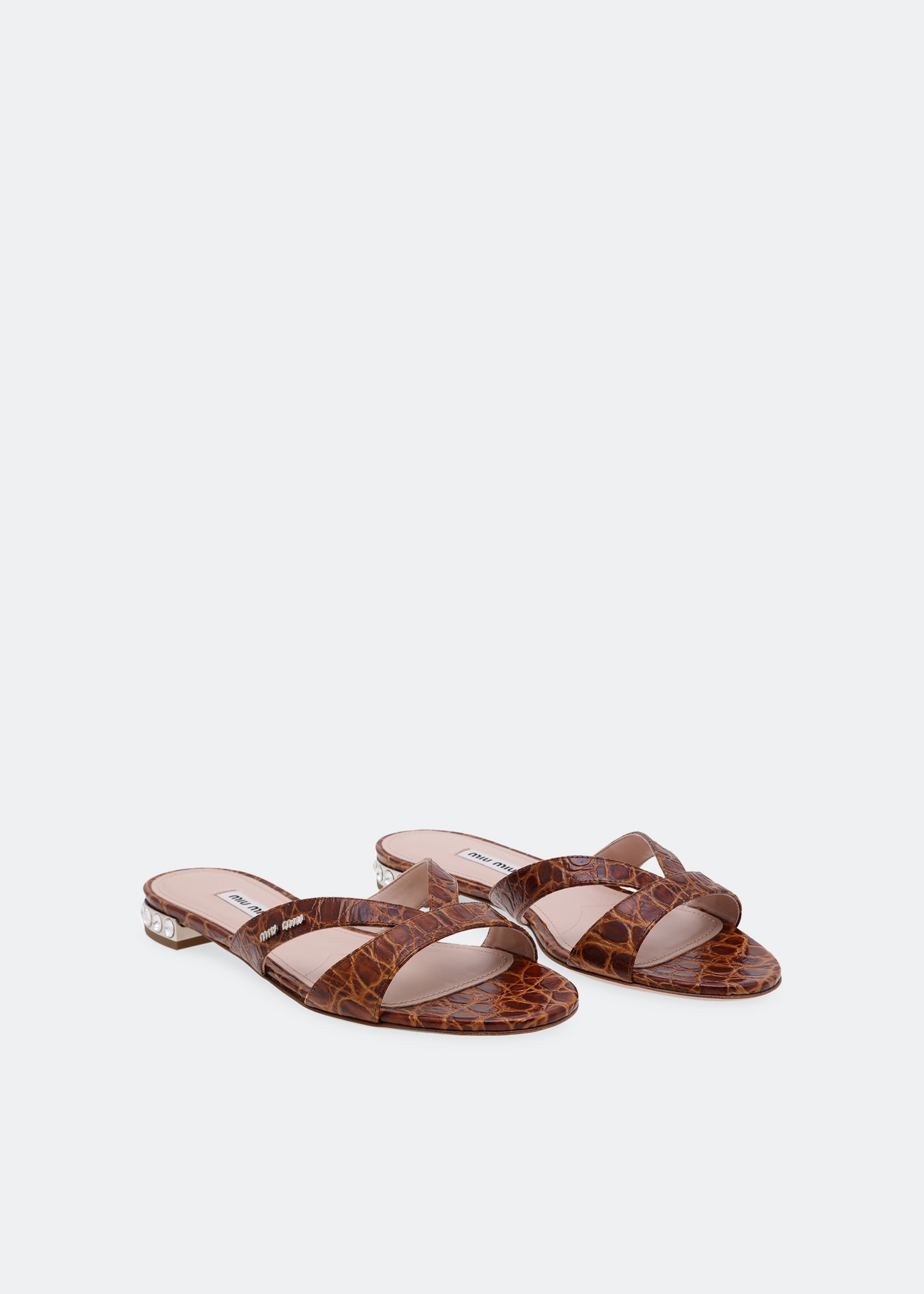 Crystal-embellished flat sandals, Brown