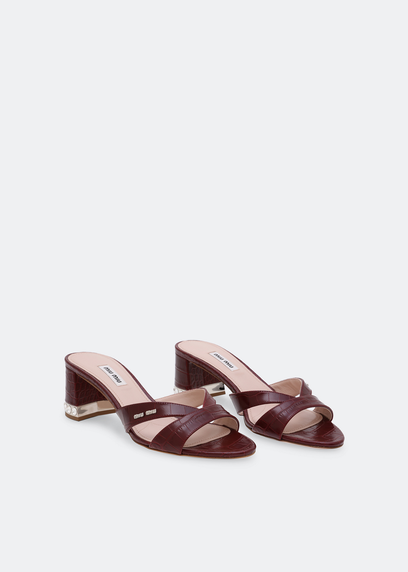 Leather embellished sandals, Burgundy