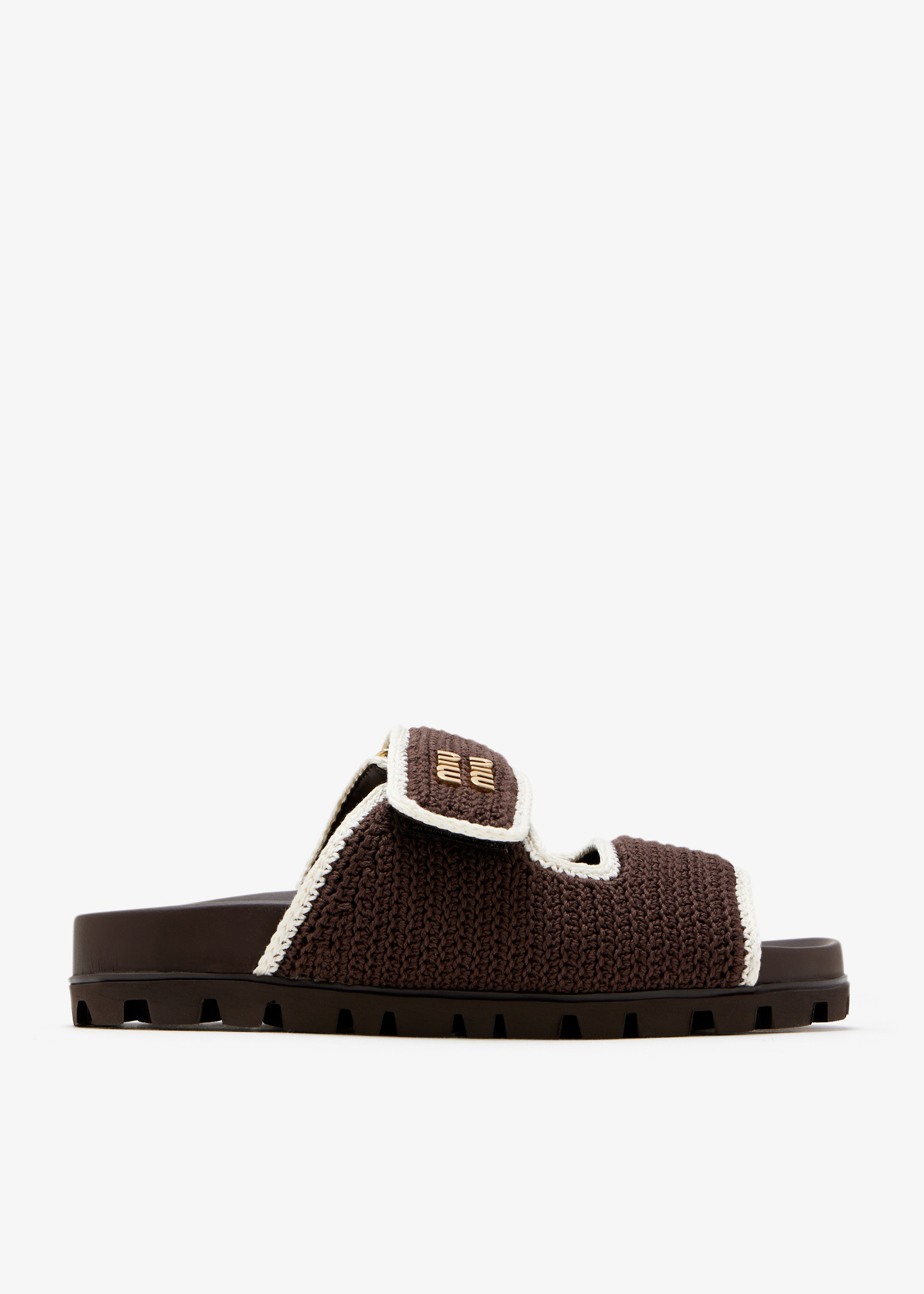 Crochet knit slide sandals, Brown
Crochet knit slide sandals, Brown