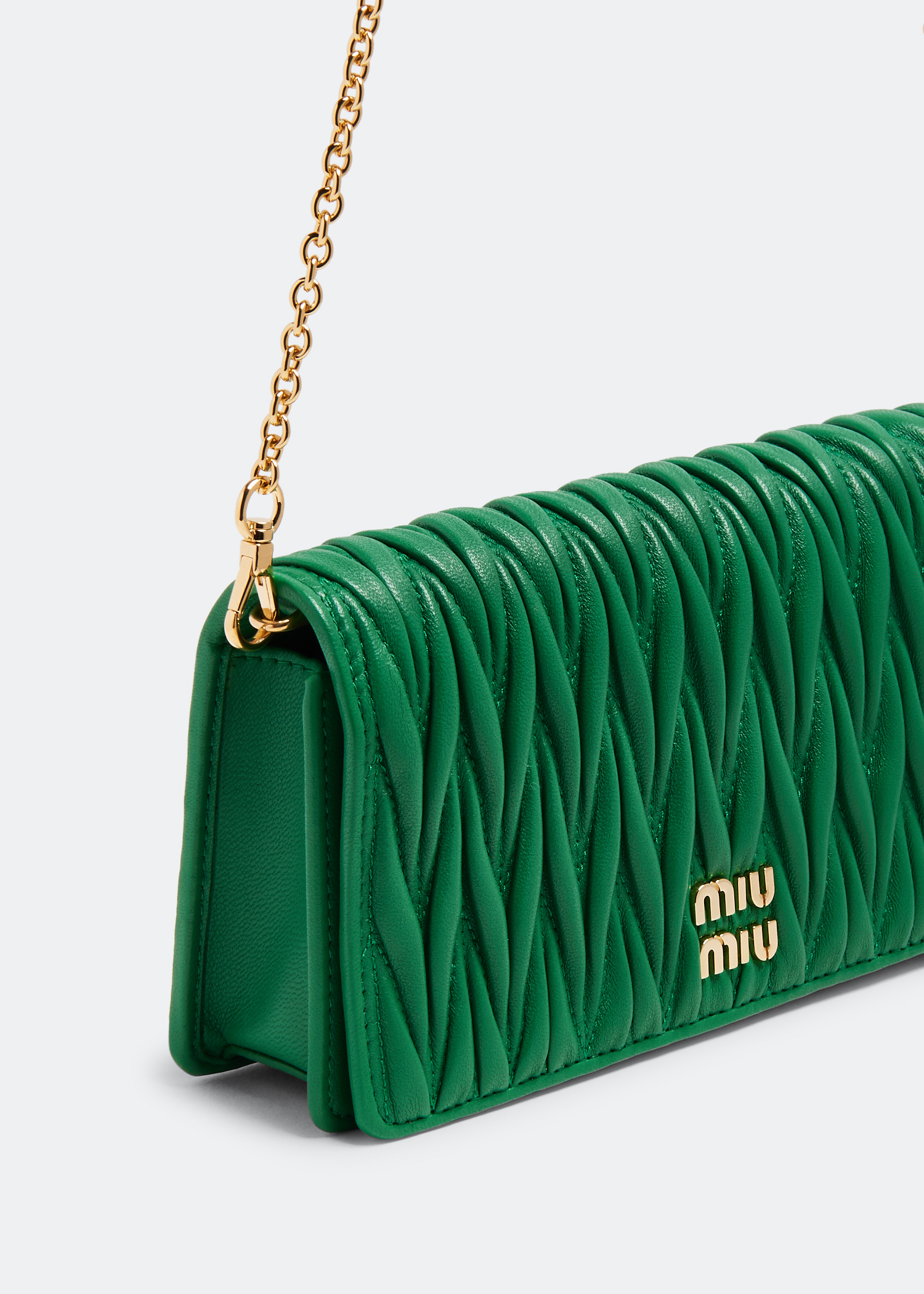 Matelassé leather smartphone bag, Green