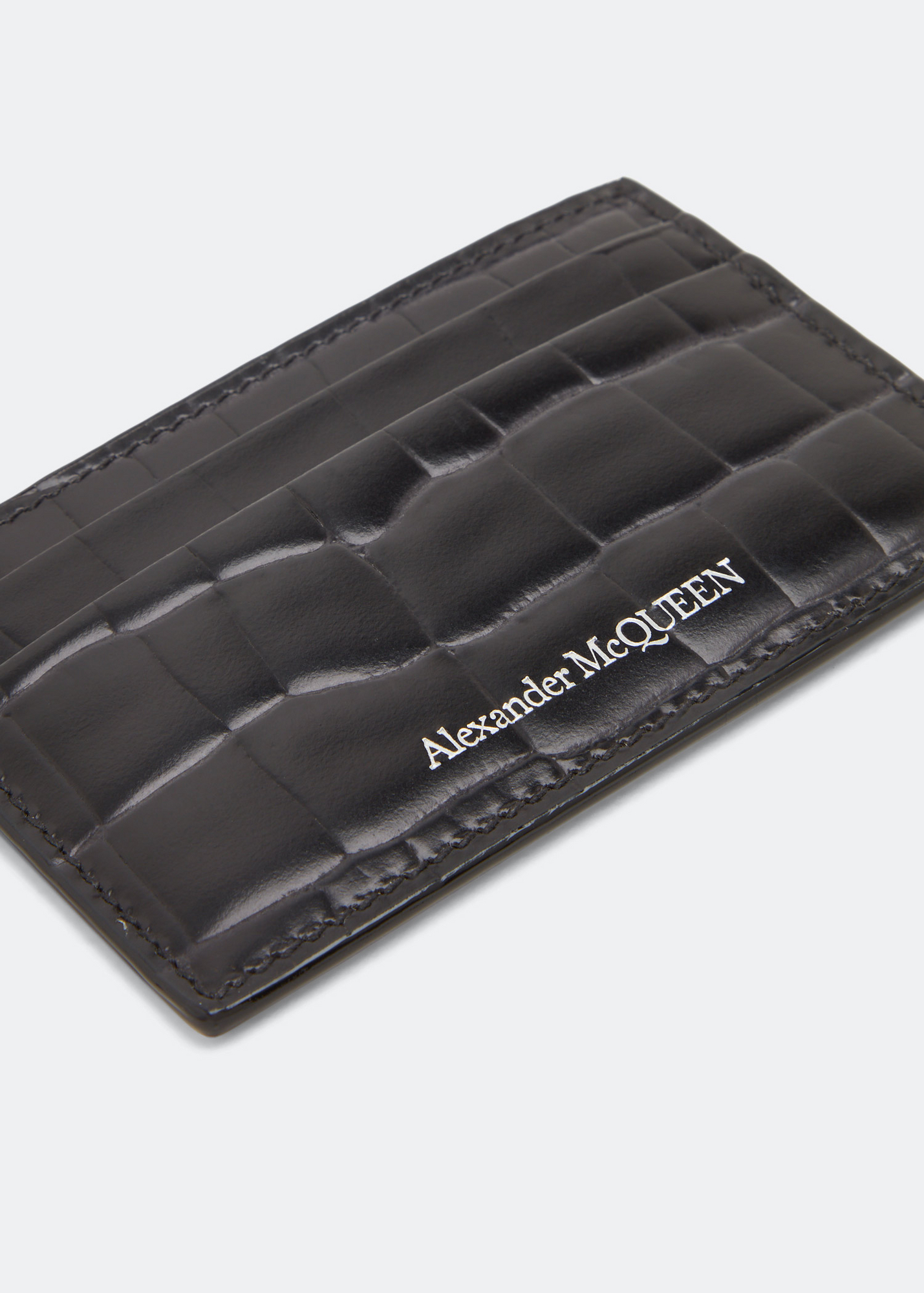 Embossed leather card holder, Black