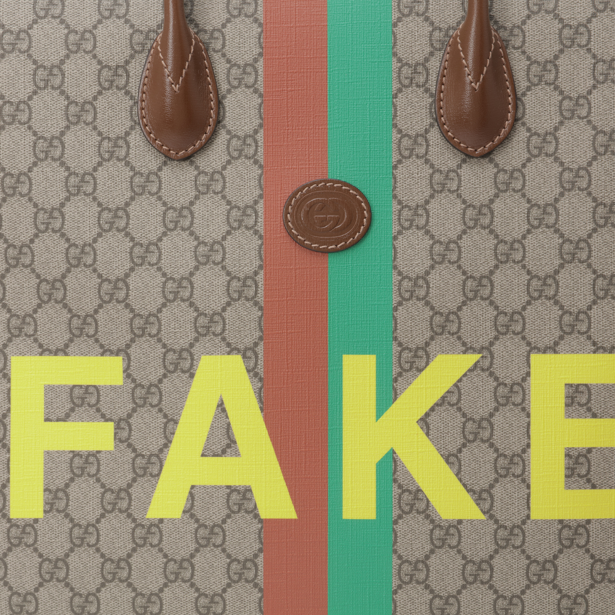Fake/Not print large tote bag, Beige