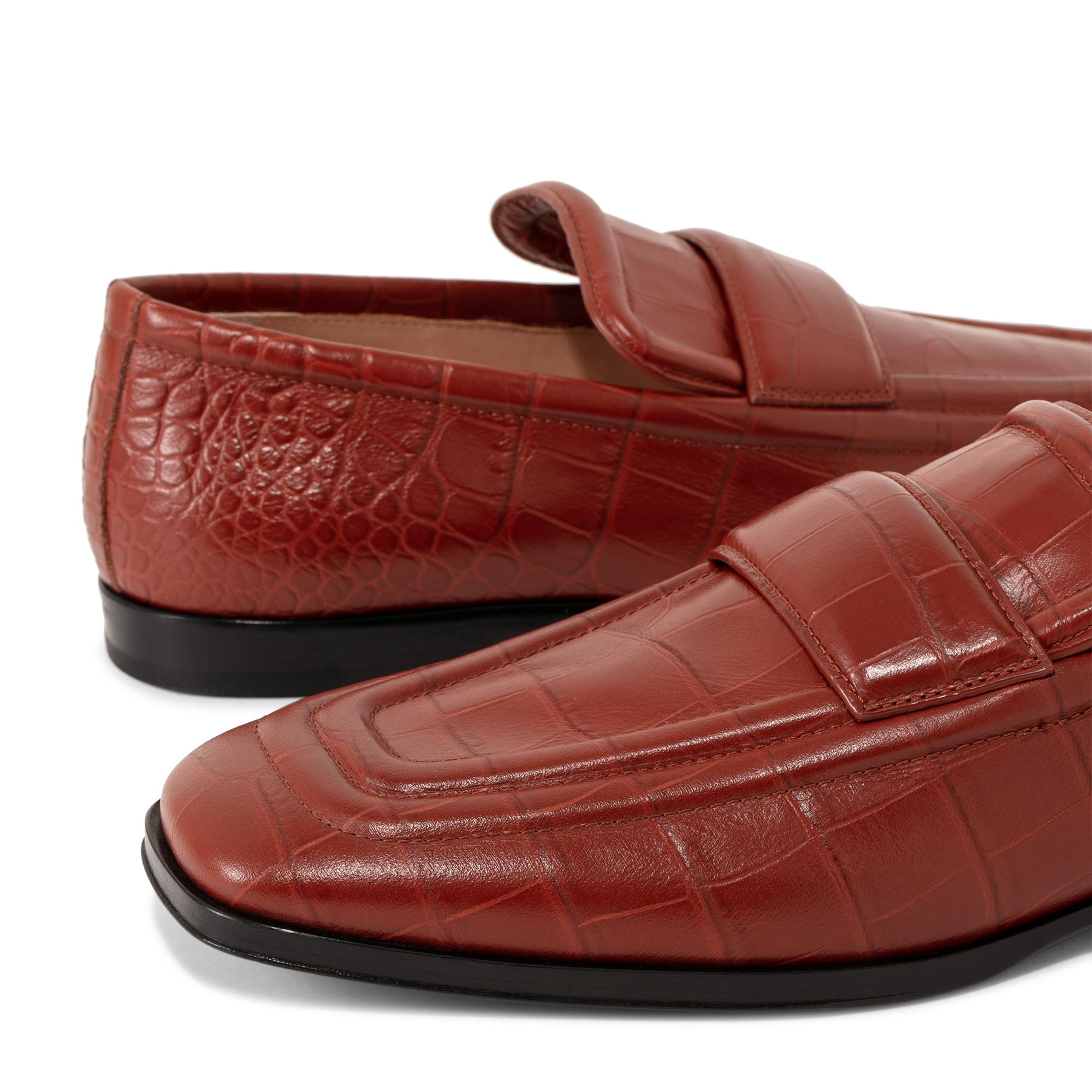 Alligator print leather loafers, Brown