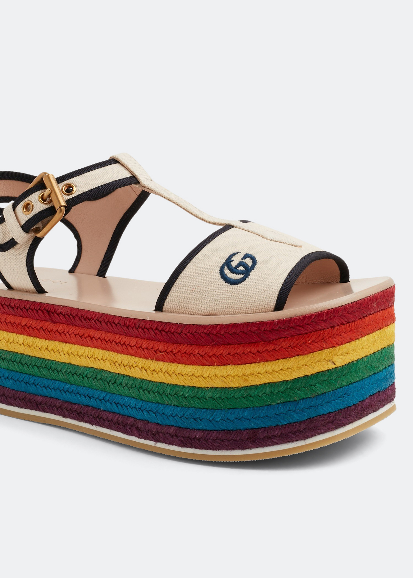 Canvas platform sandals, White