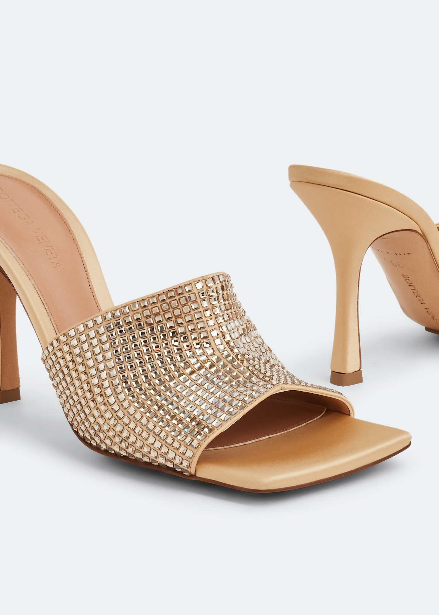 Stretch satin mules, Beige