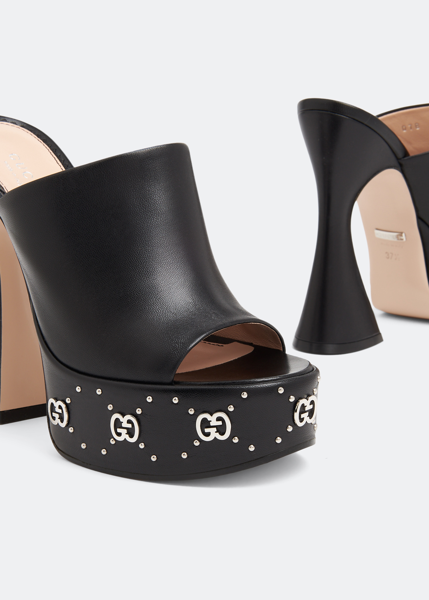 Leather platform mules, Black