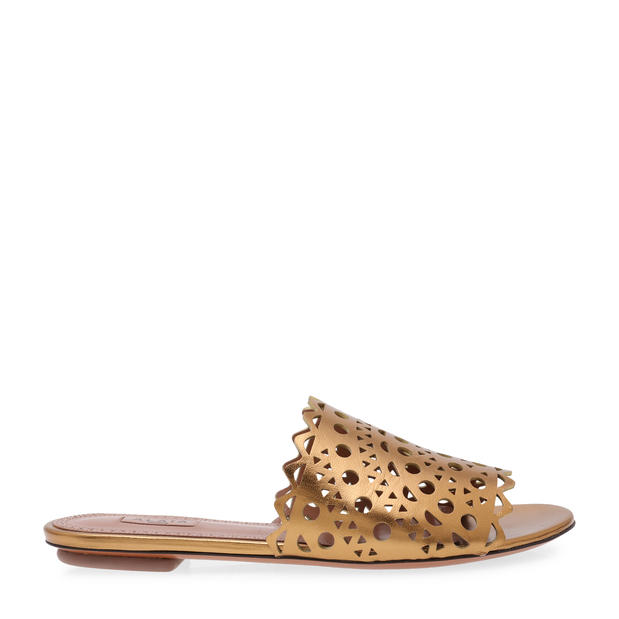 Laser-cut leather sandals, Gold