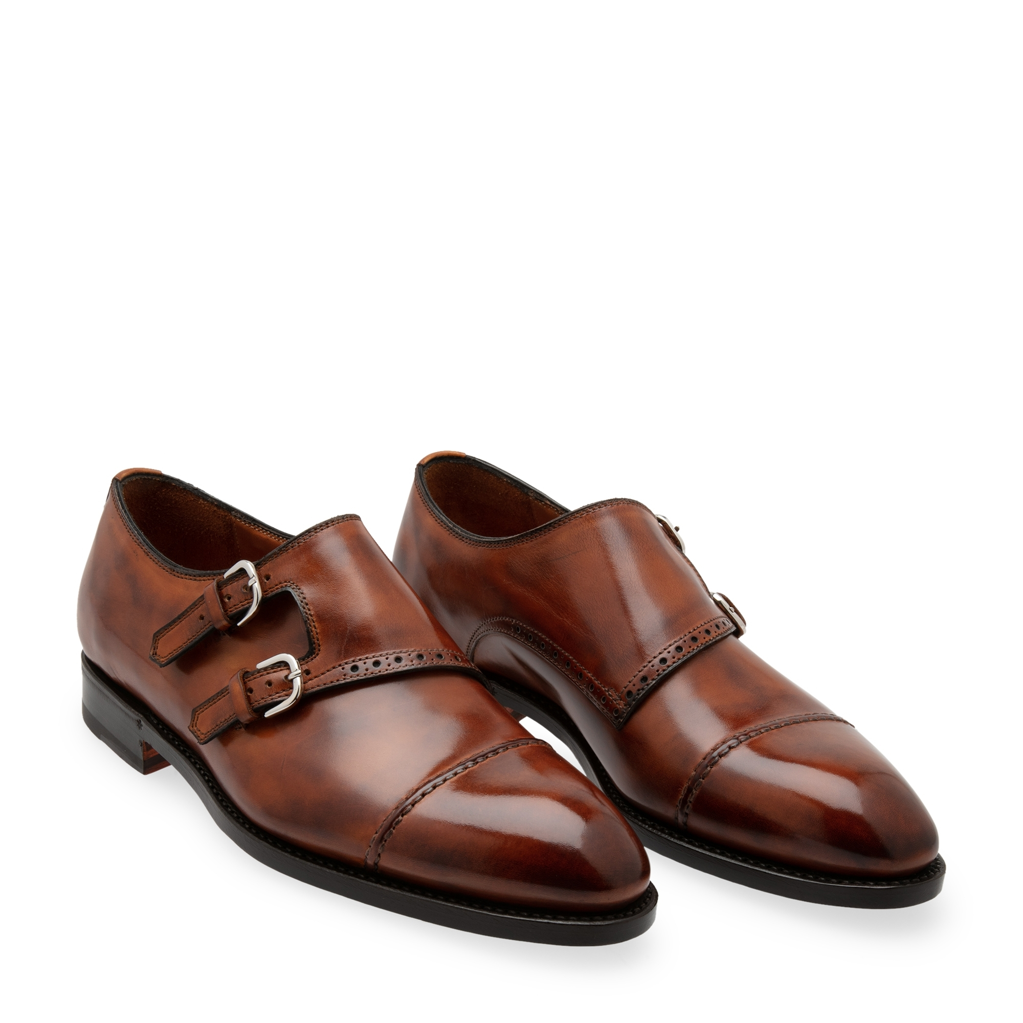 Leather monk strap loafers, Brown