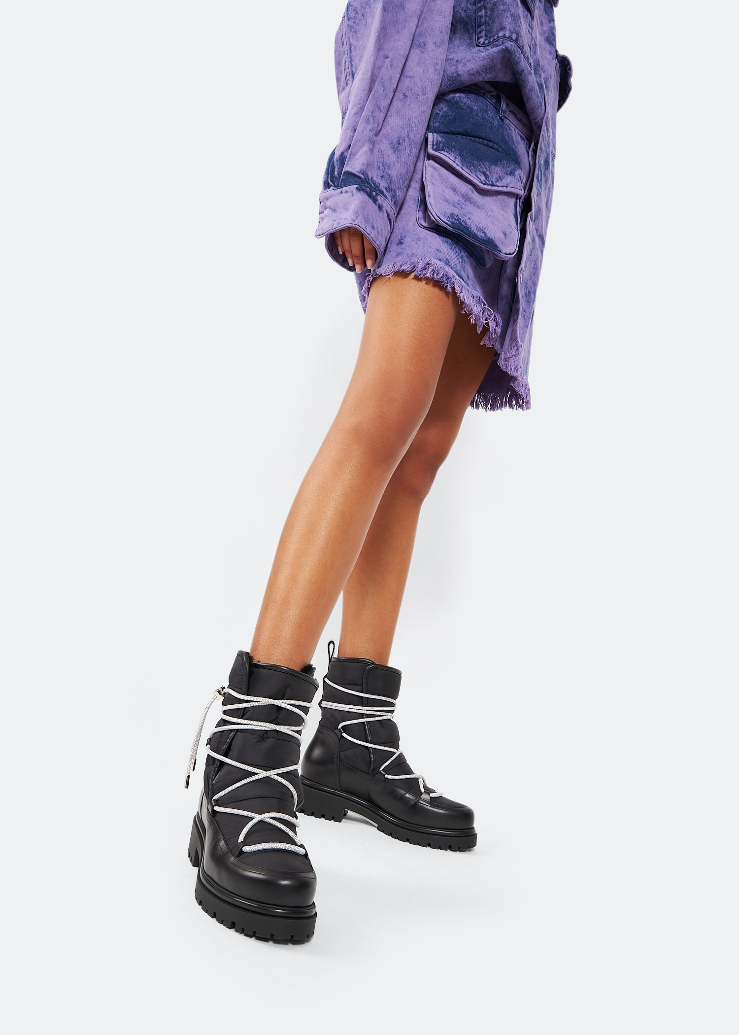 Crystal lace-up boots, Black
