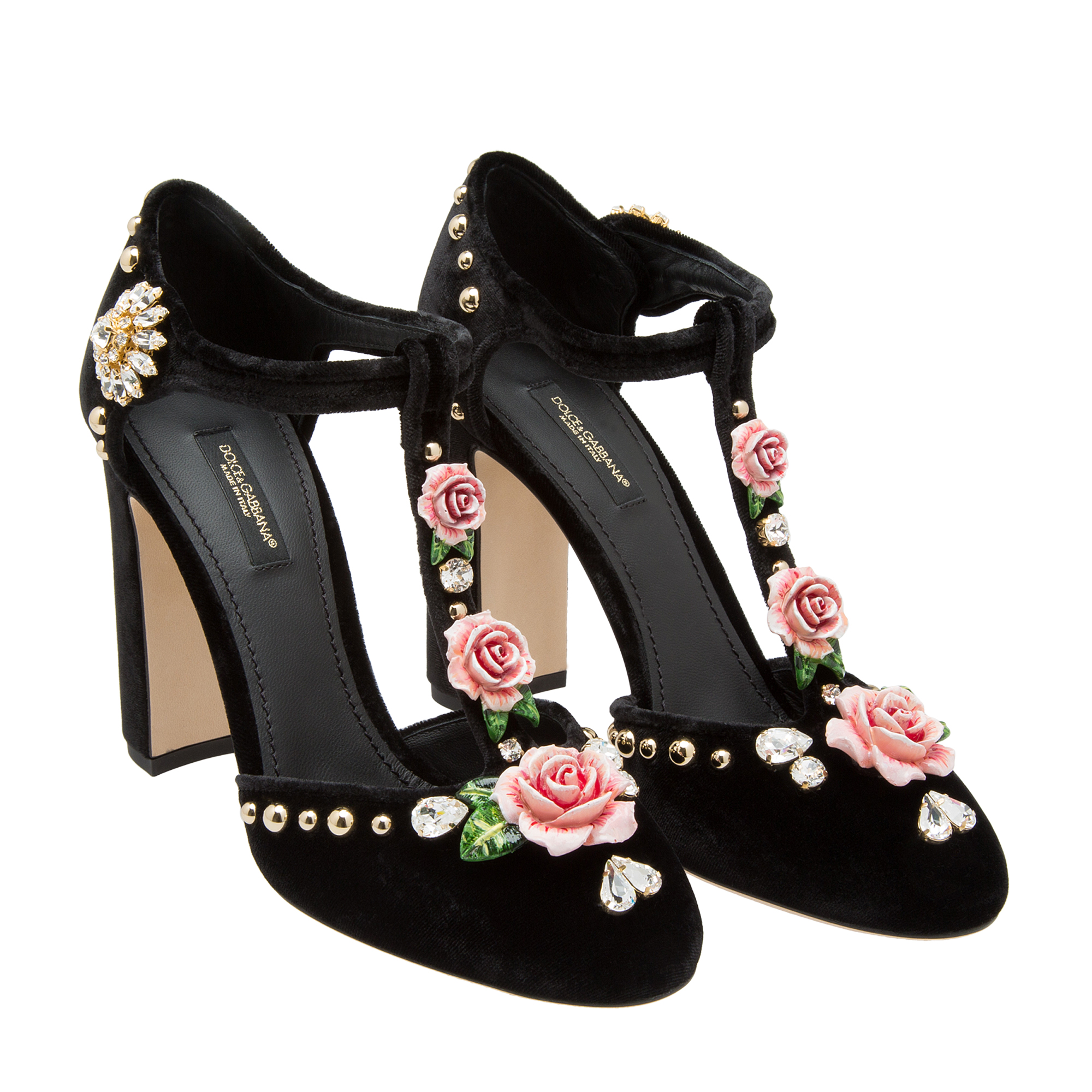 Floral-embellished pumps, Black