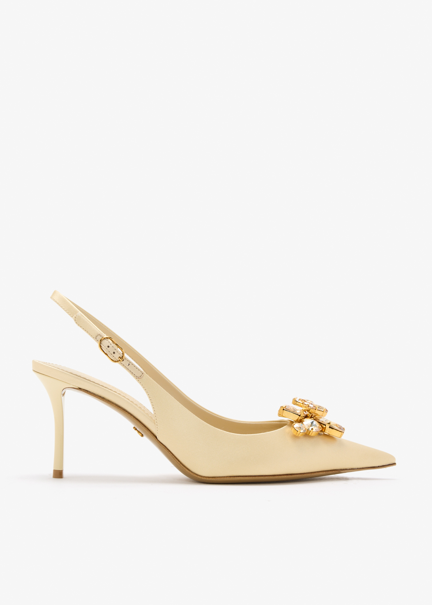 Crystal satin slingback pumps, Gold
Crystal satin slingback pumps, Gold