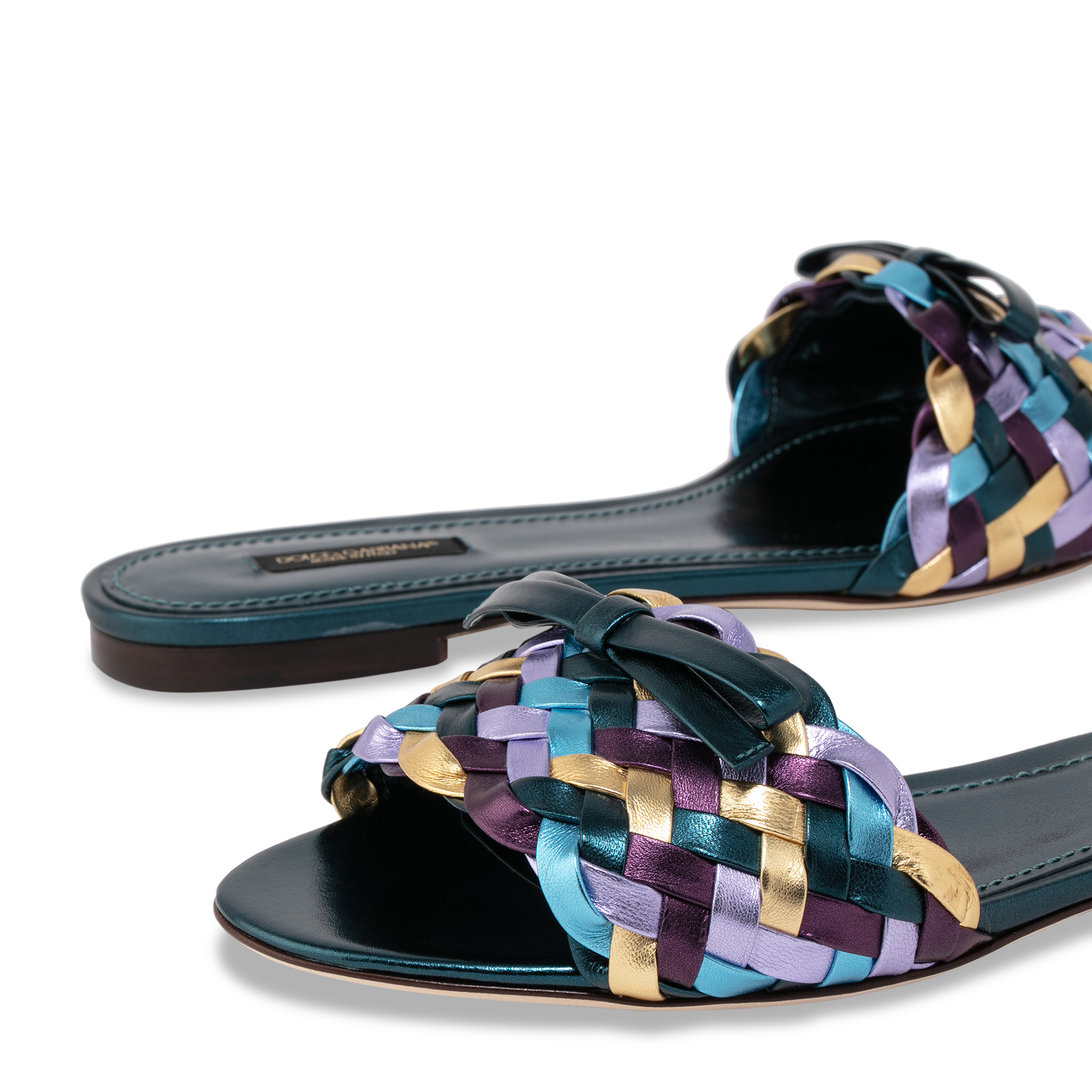 Woven laminated leather sandals, Multi-coloured
