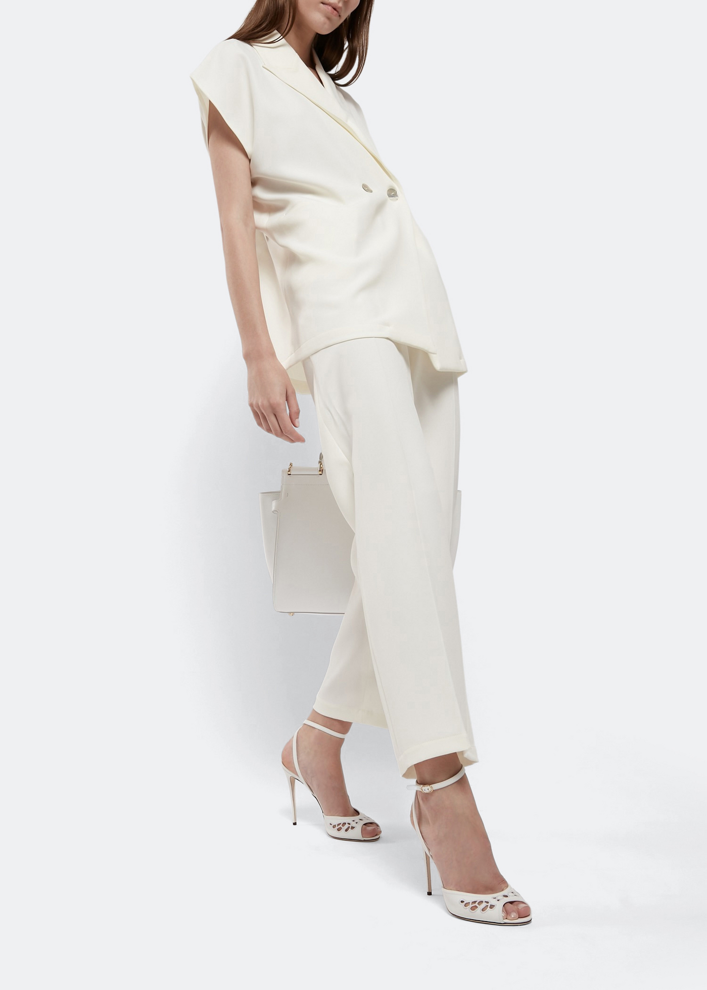 Embroidered leather sandals, White